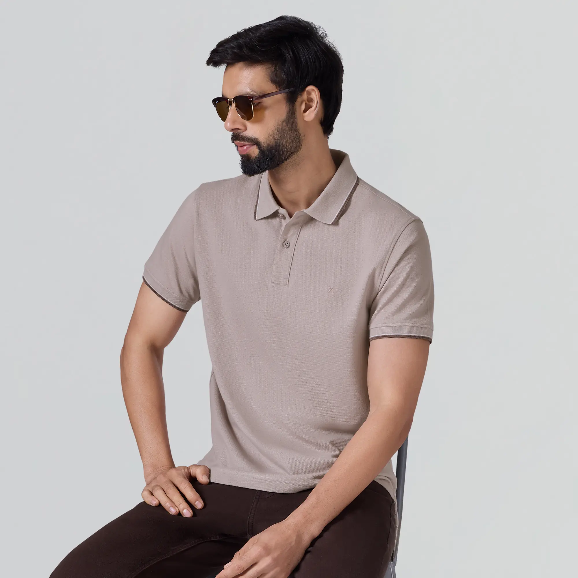 Accent Cotton Polo T-shirt - Blush Grey