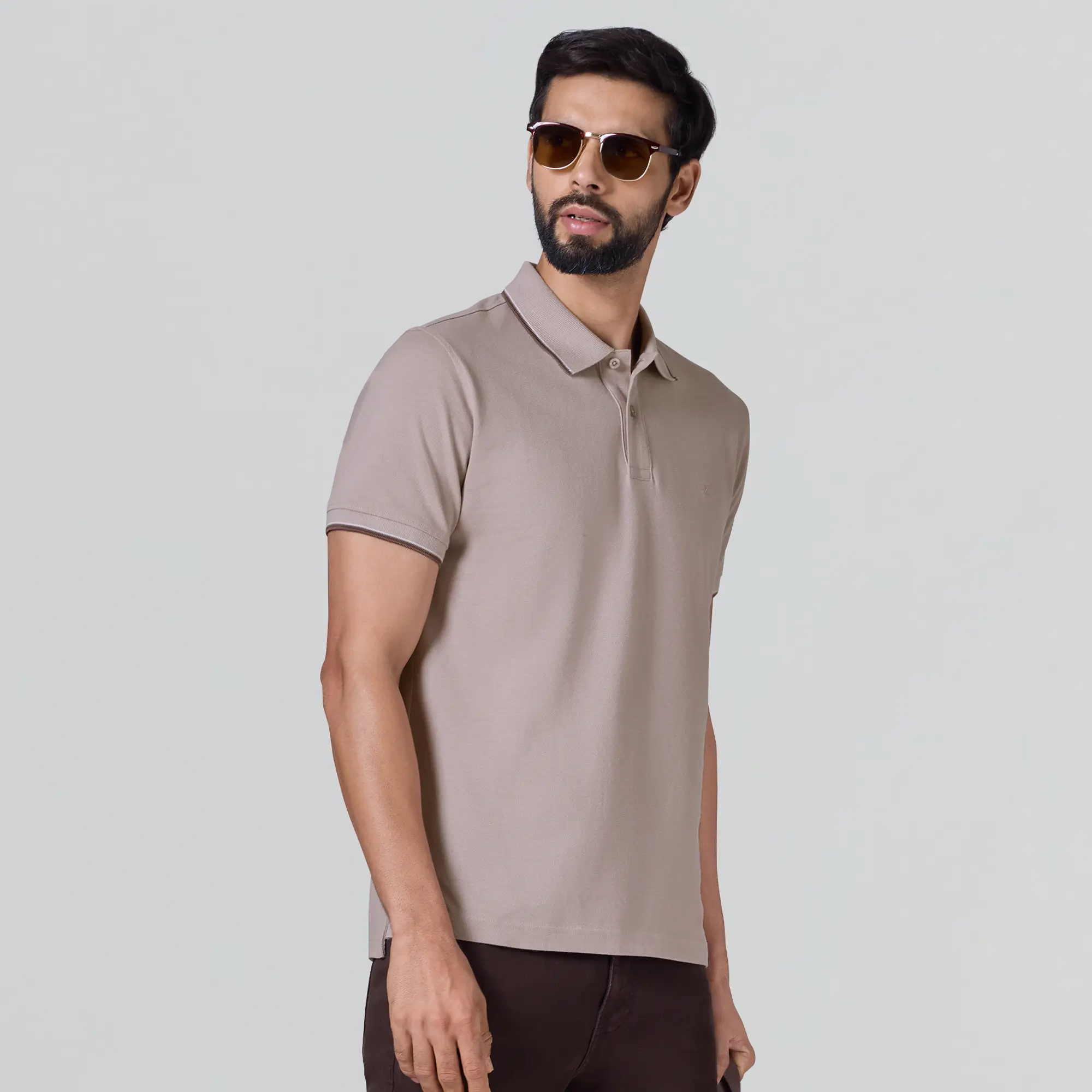 Accent Cotton Polo T-shirt - Blush Grey - Image 3