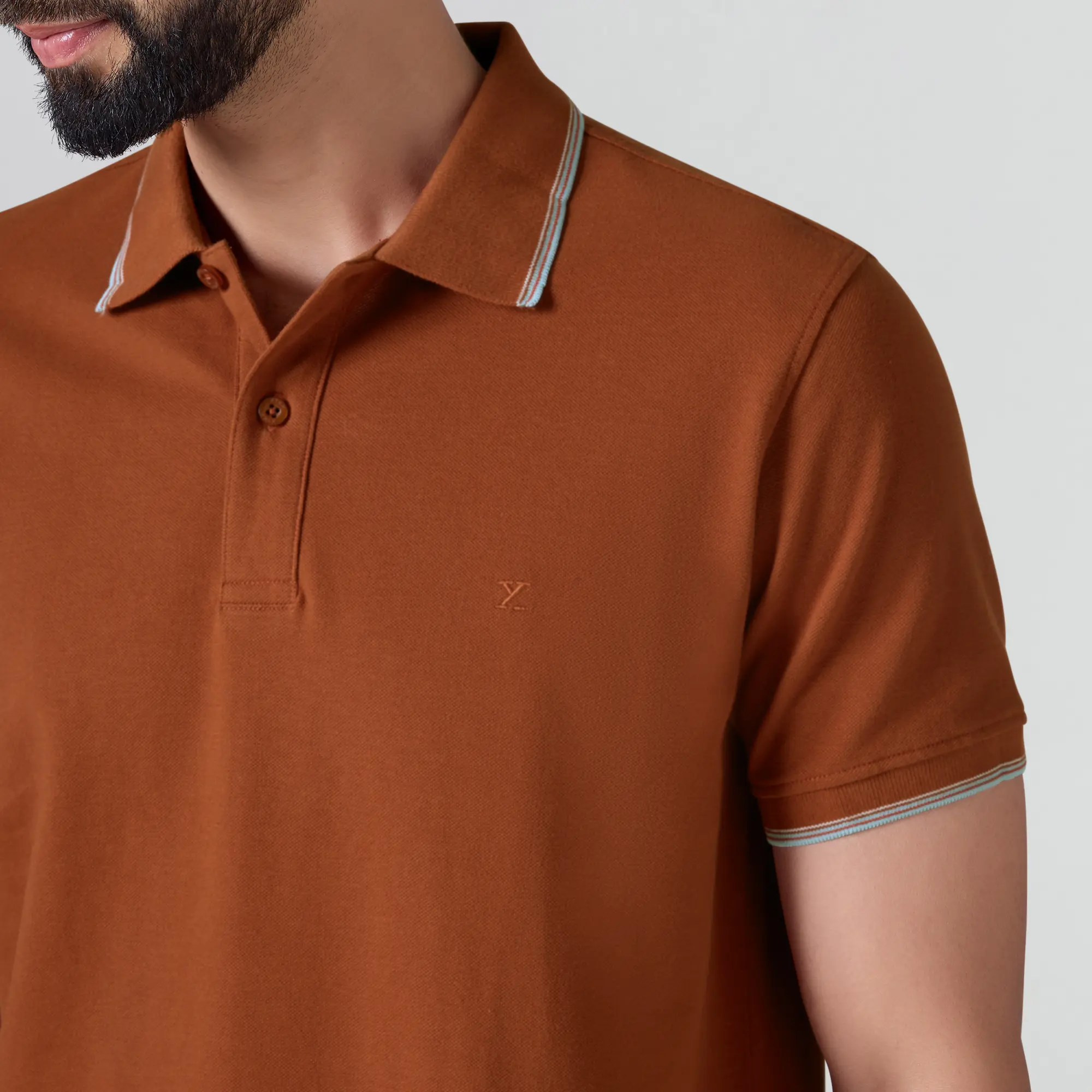 Accent Cotton Polo T-shirt - Brick Red - Image 6