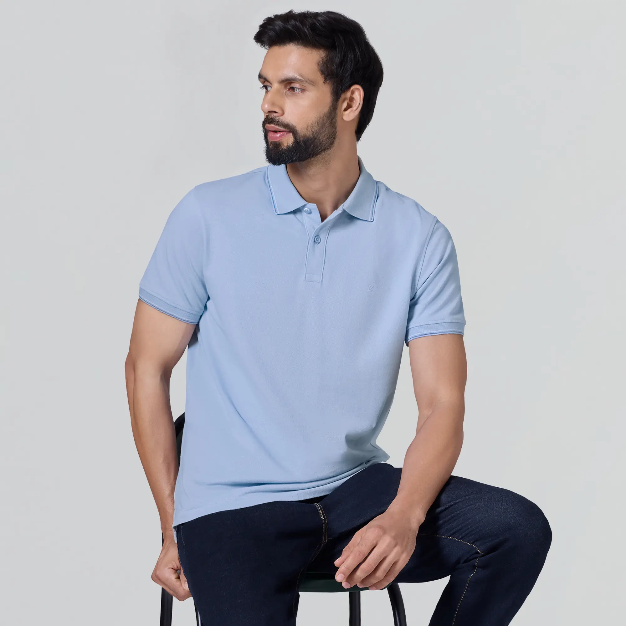 Accent Cotton Polo T-shirt - Sky Blue