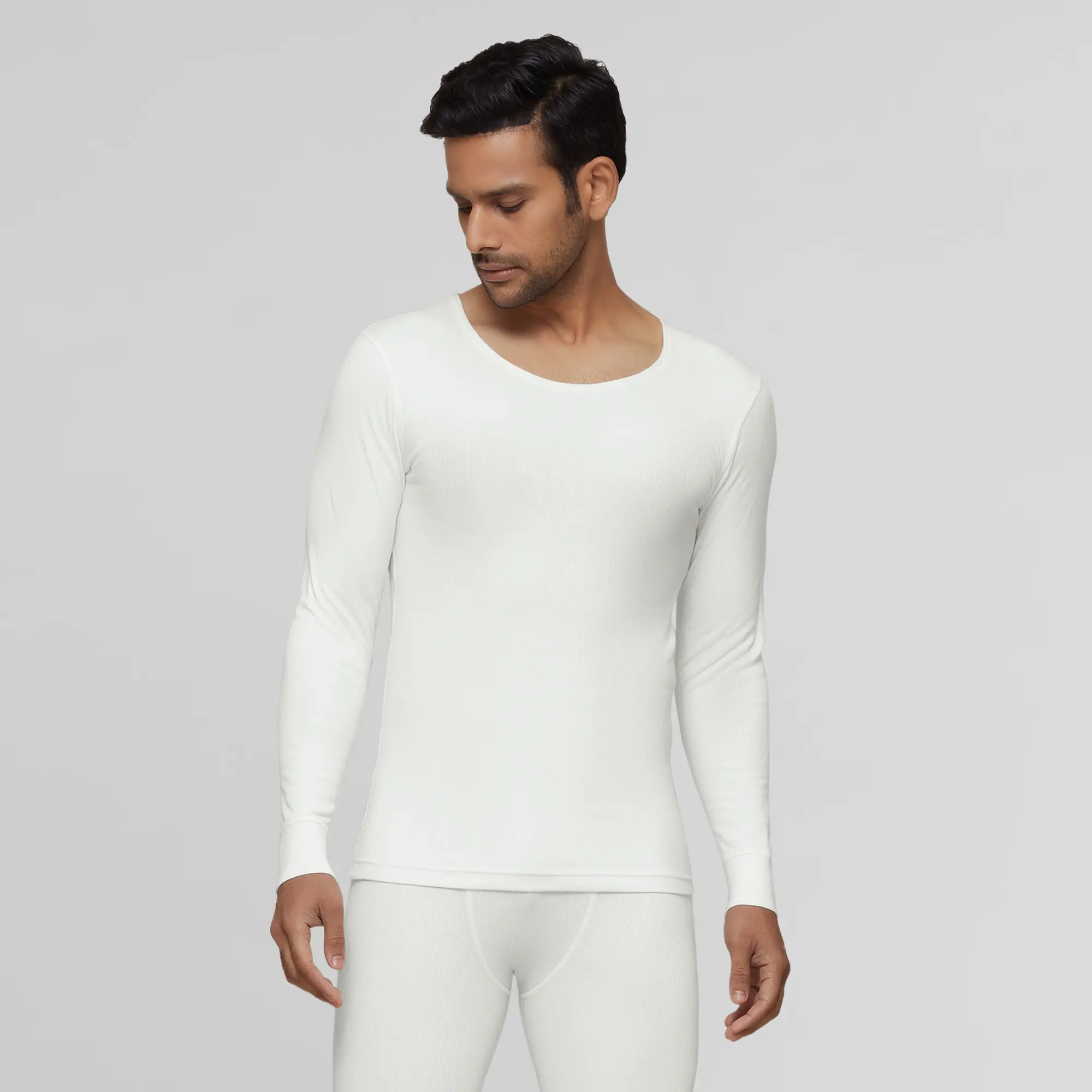 Cotton Rich Thermal Long Sleeve Vest Ivory White