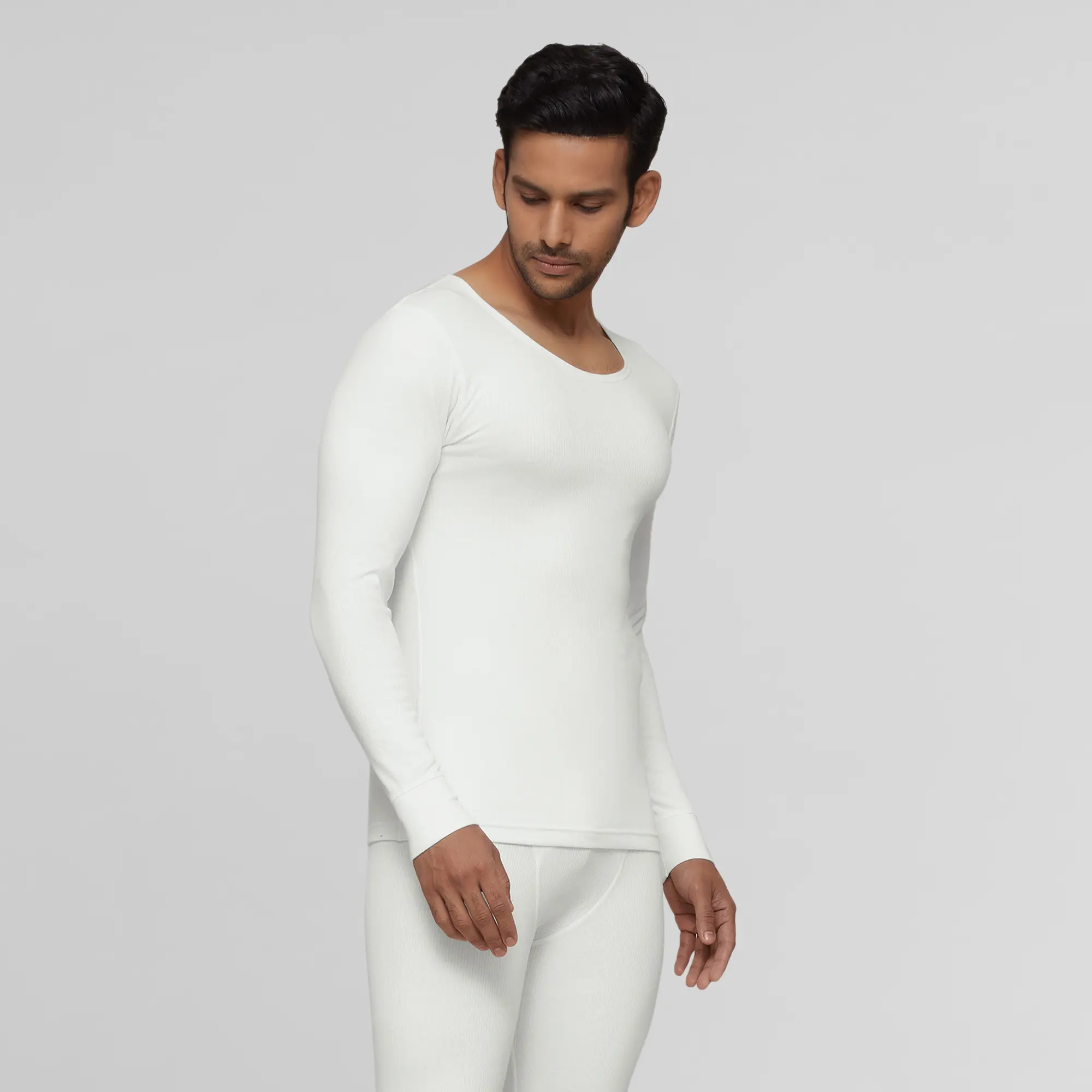 Cotton Rich Thermal Long Sleeve Vest Ivory White - Image 2