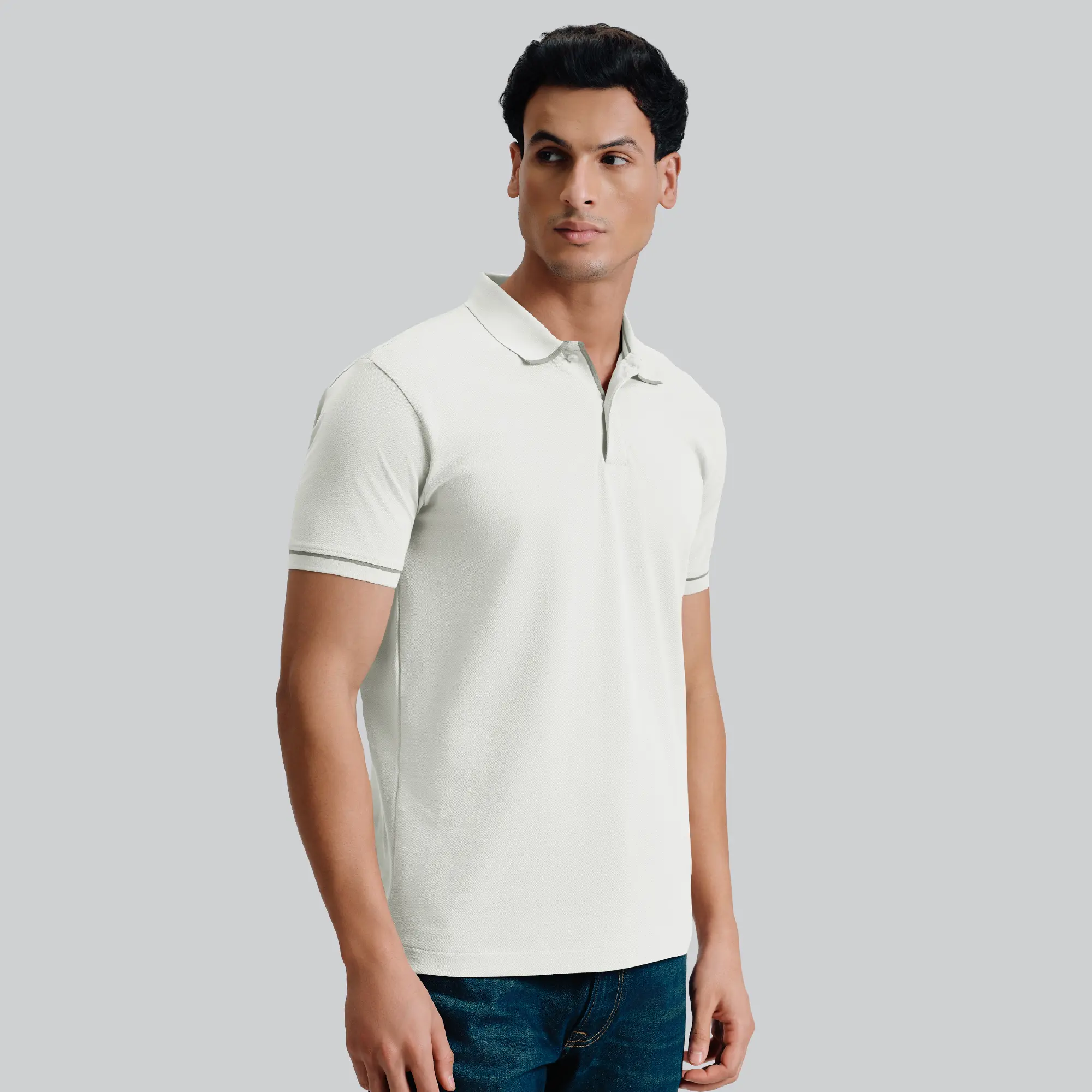Pique Polo T-shirt - Almond White - Image 3
