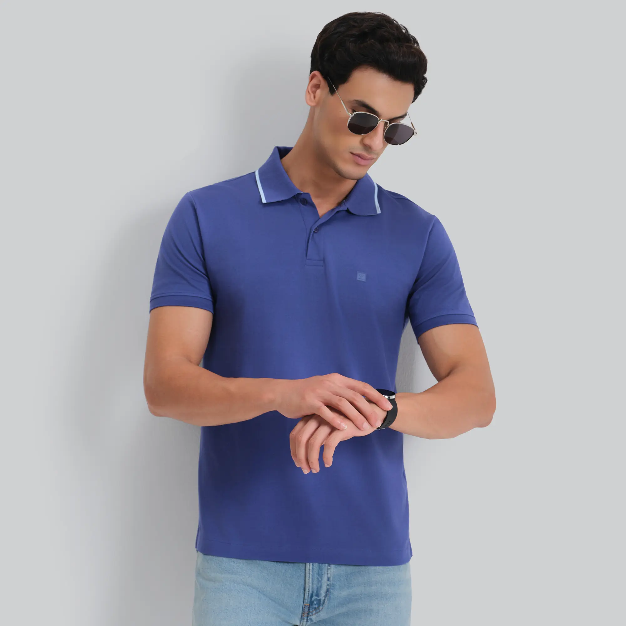 Pique Polo T-shirt - Iris Blue - Image 4