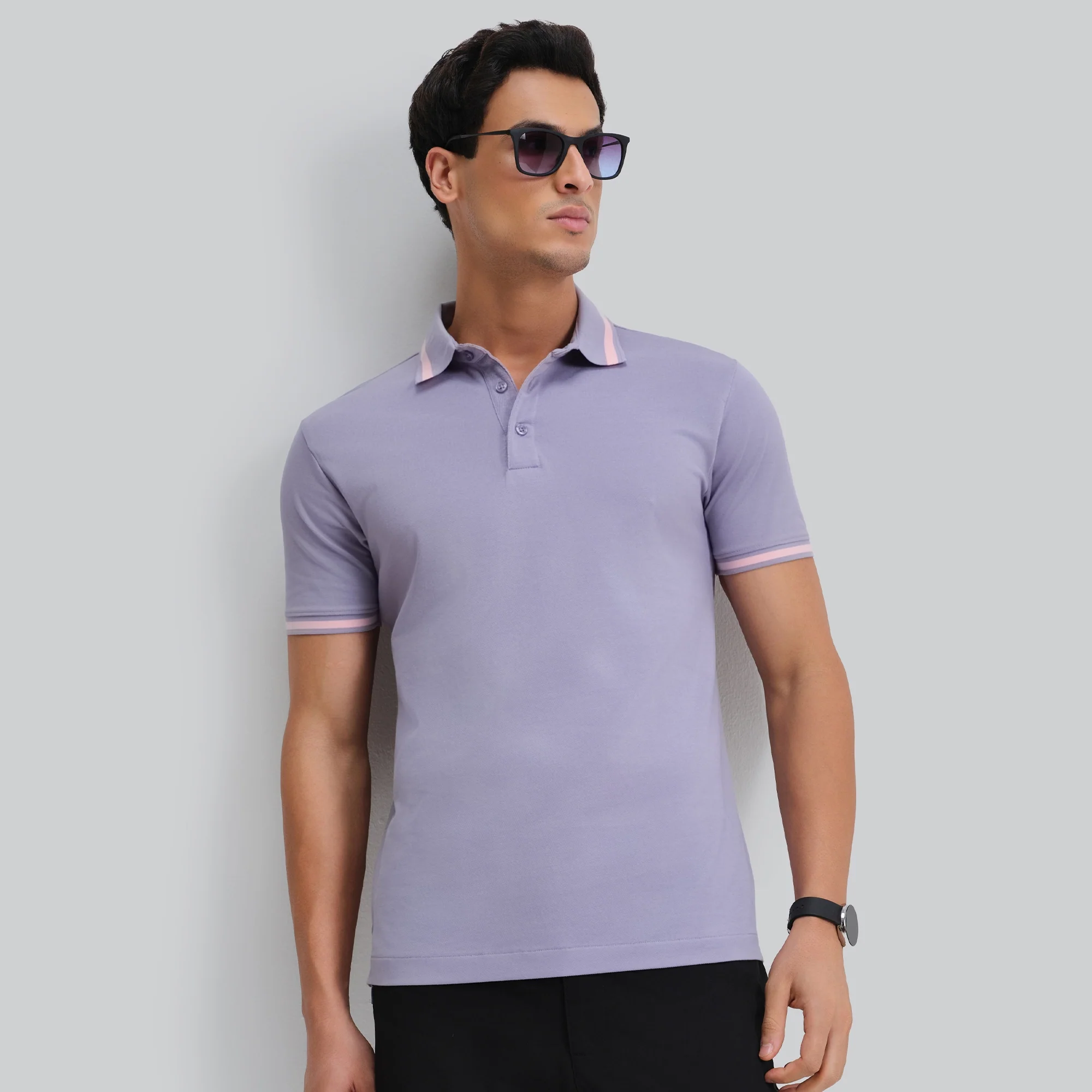 Pique Polo T-shirt - Purple Mist - Image 5