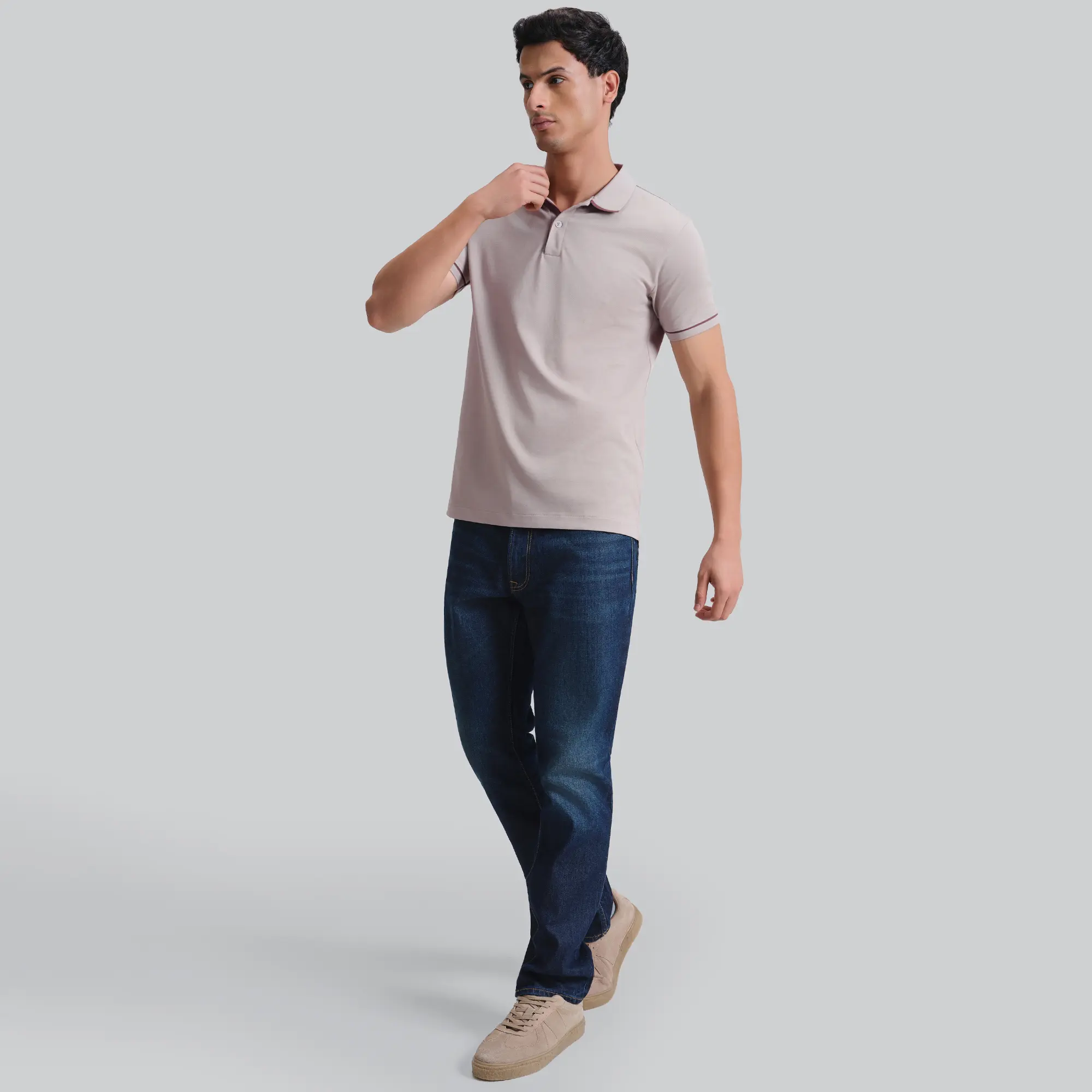 Pique Polo T-shirt - Warm Grey - Image 2