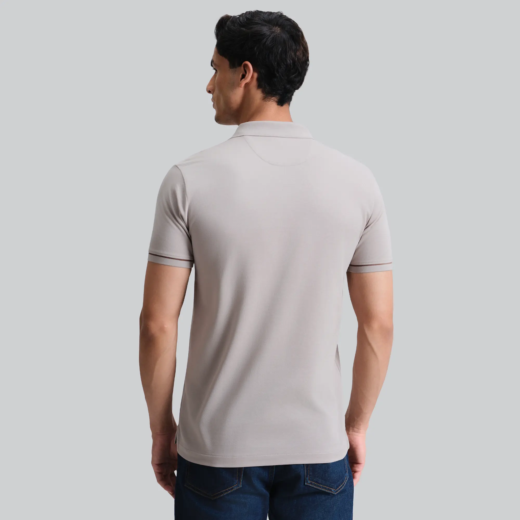 Pique Polo T-shirt - Warm Grey - Image 5