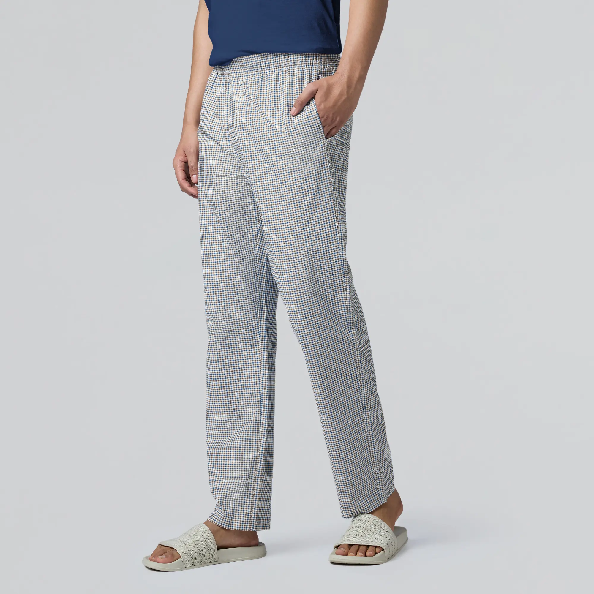 Checkmate Combed Cotton Pyjamas Sandy Blue - Image 2