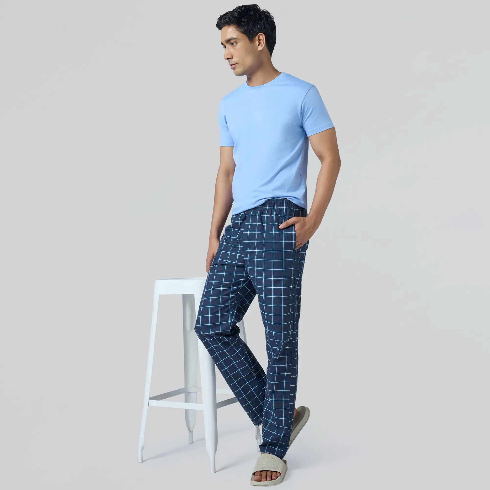 Checkmate Combed Cotton Pyjamas Vivid Blue - Image 3