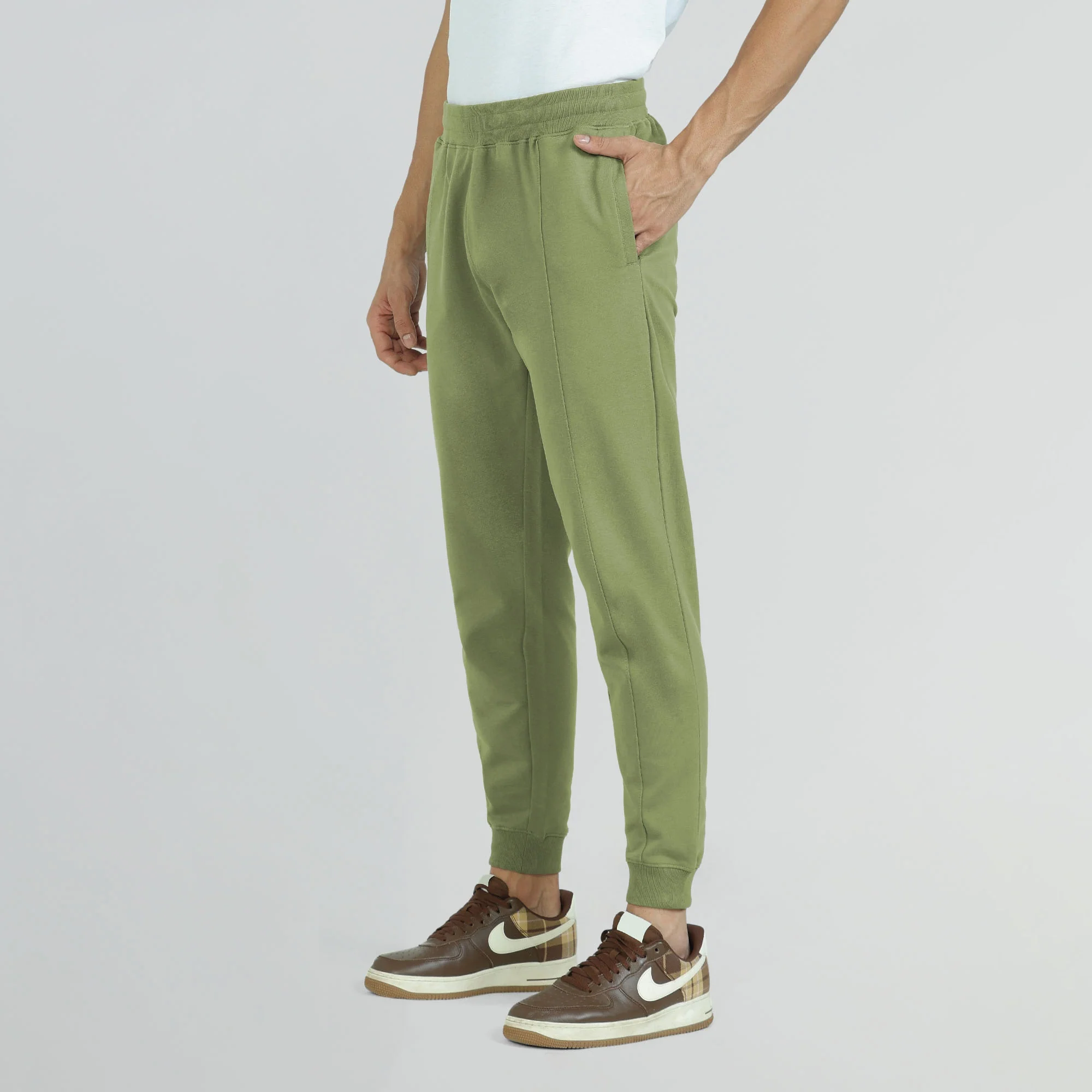 Cruze French Terry Cotton Joggers Olive Green - Image 4