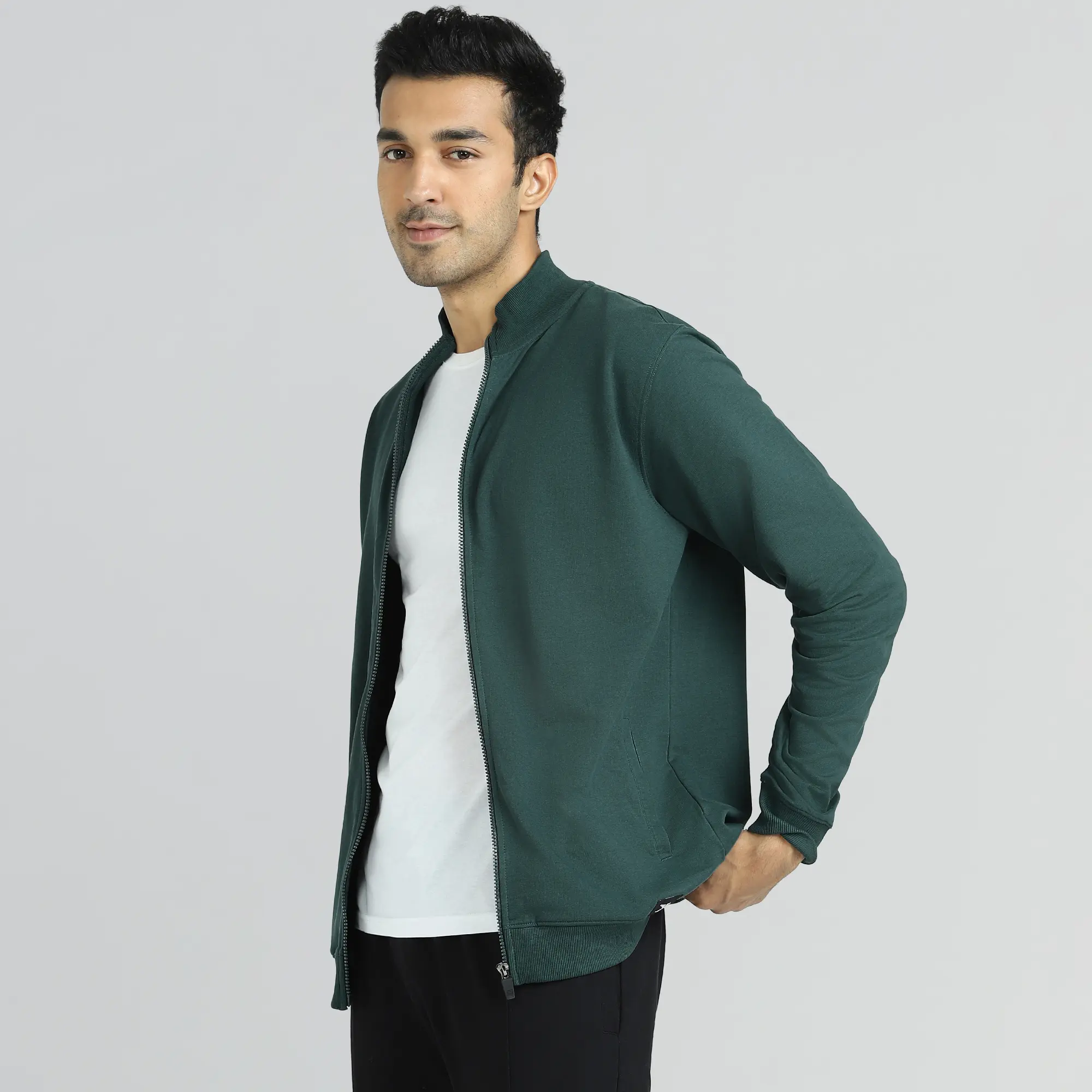 Cruze French Terry Cotton Zip Ups Forest Green - Image 2