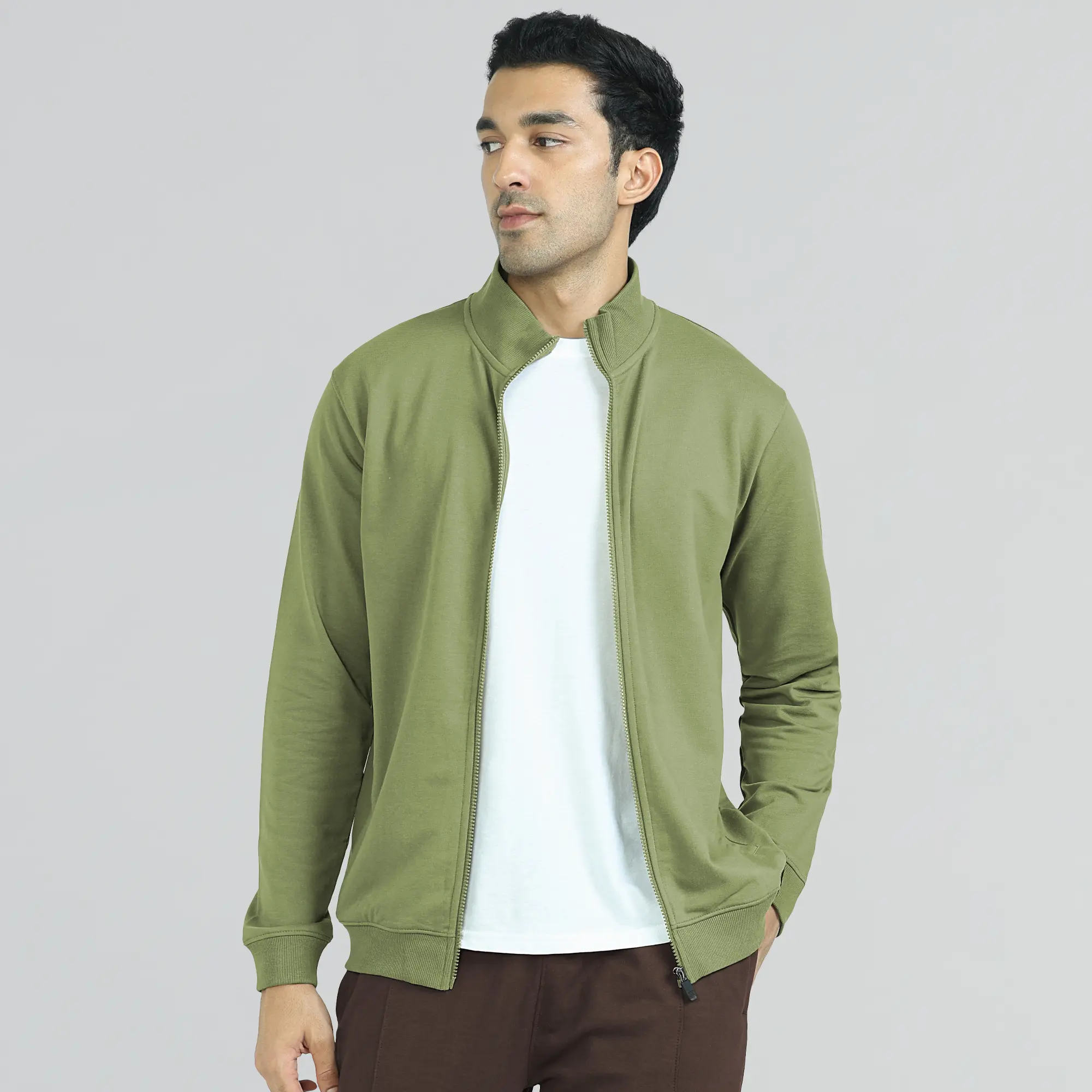 Cruze French Terry Cotton Zip Ups Olive Green