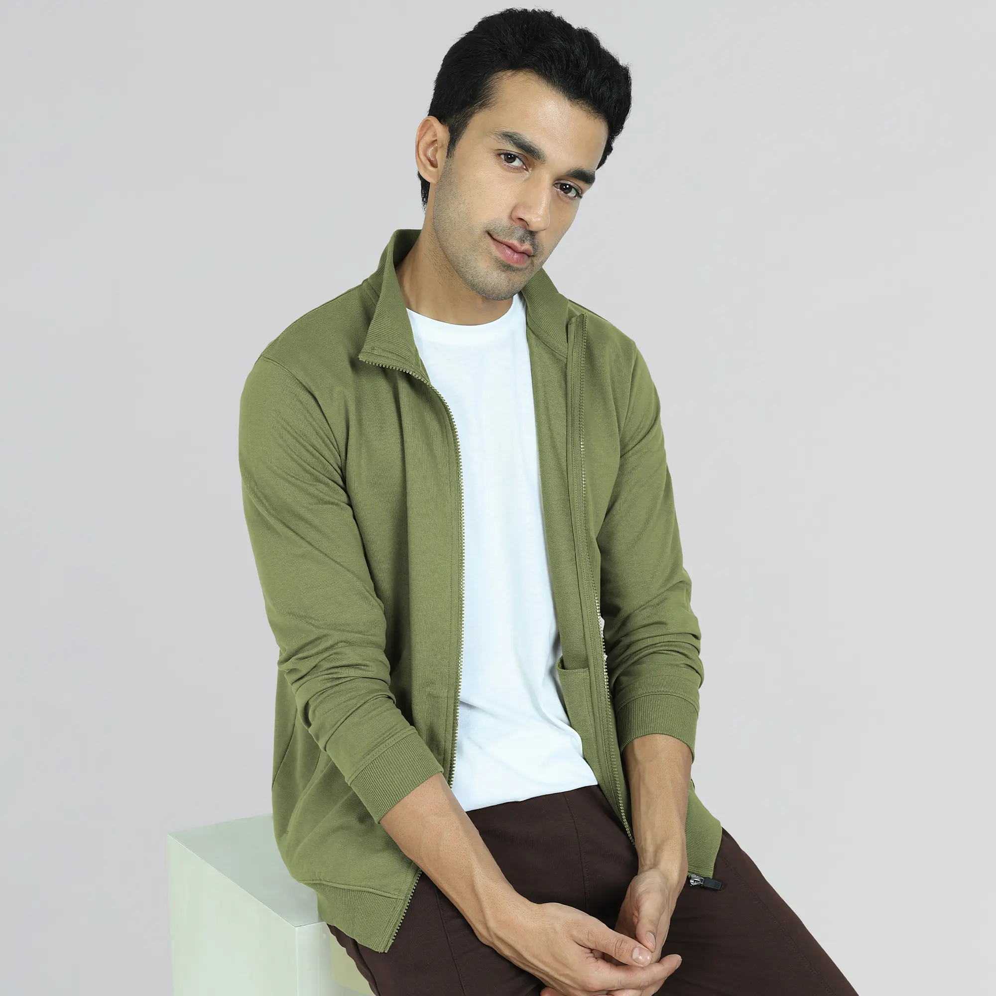 Cruze French Terry Cotton Zip Ups Olive Green - Image 2
