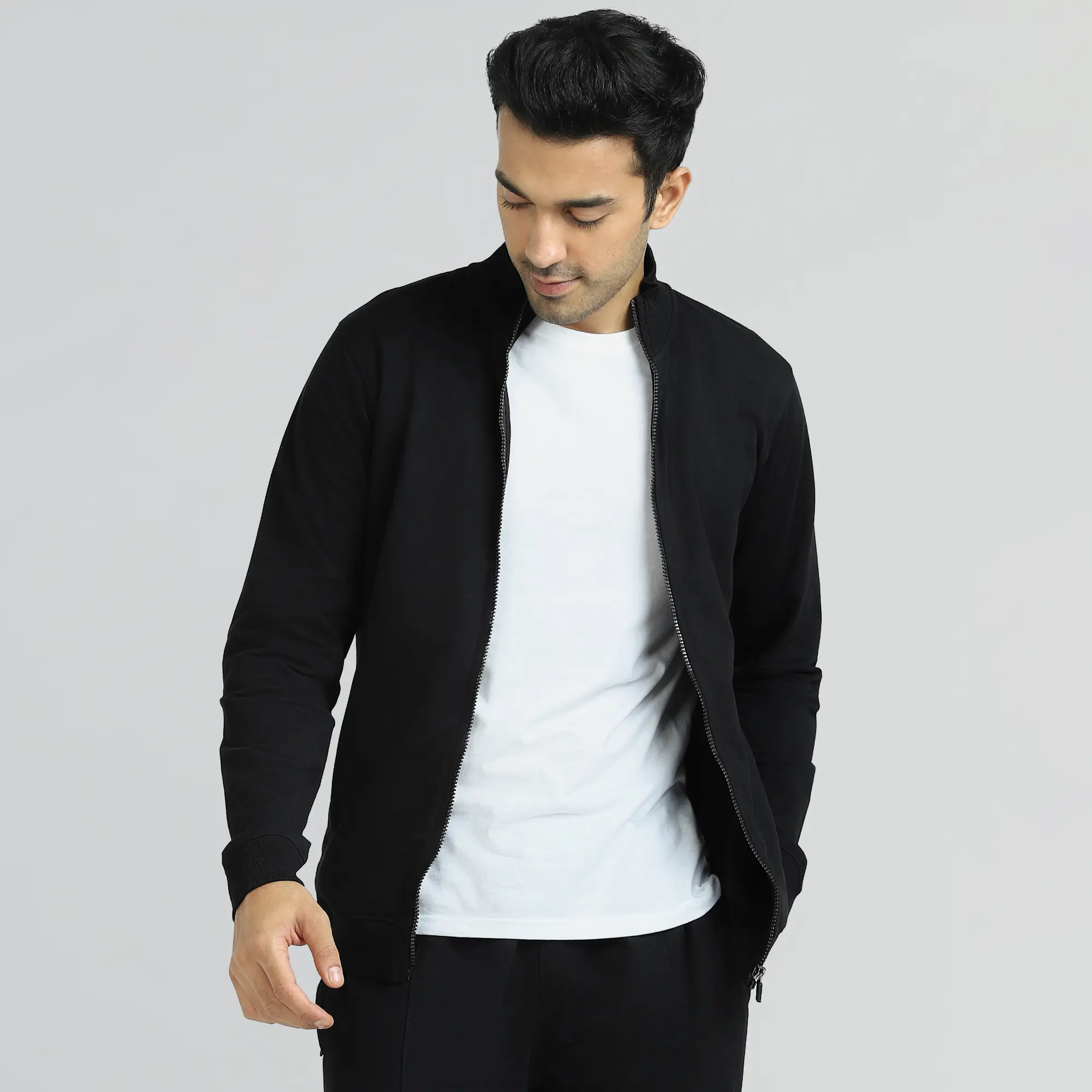 Cruze French Terry Cotton Zip Ups Pitch Black - Image 2