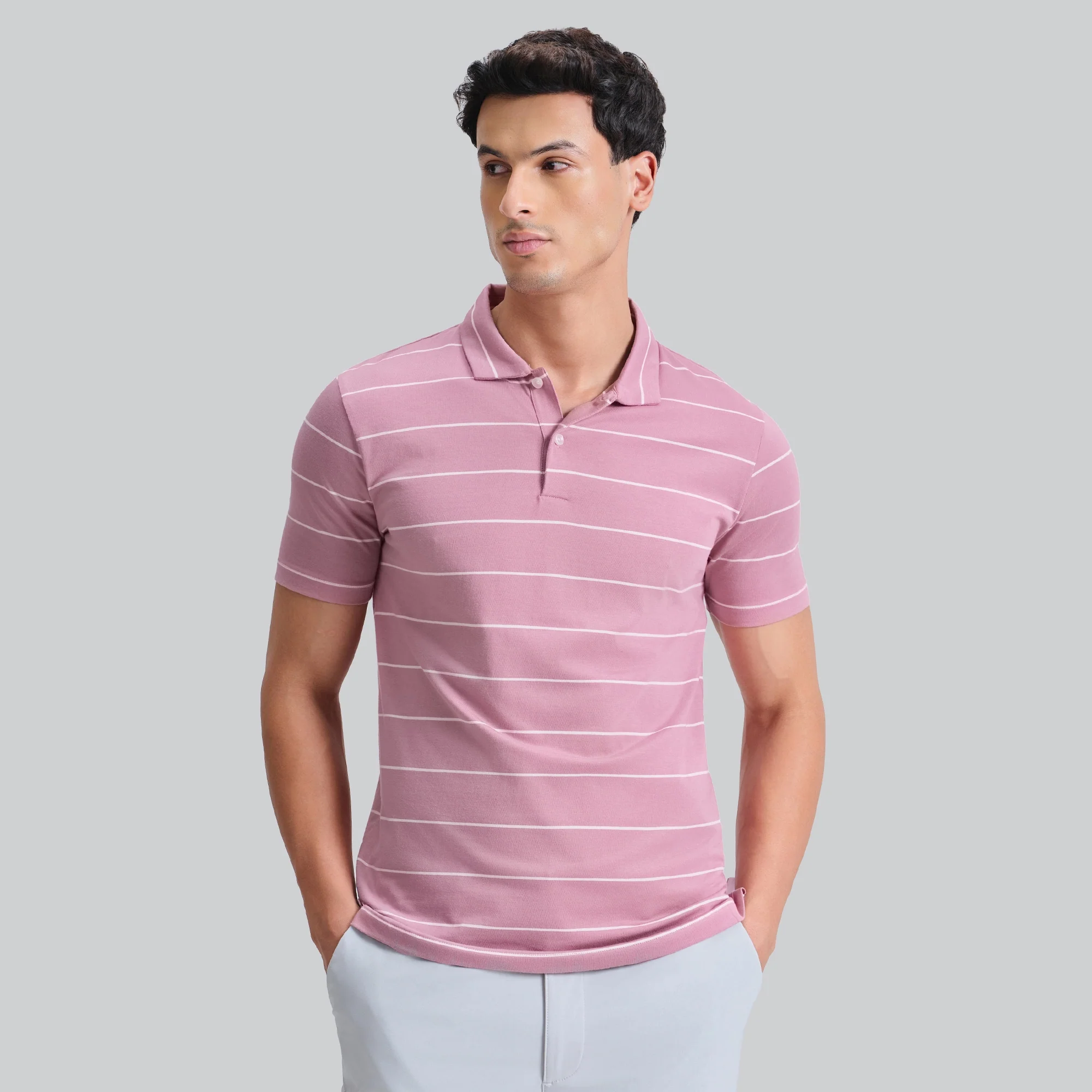 Linea Cotton Polo T-shirt - Dusty Pink - Image 2