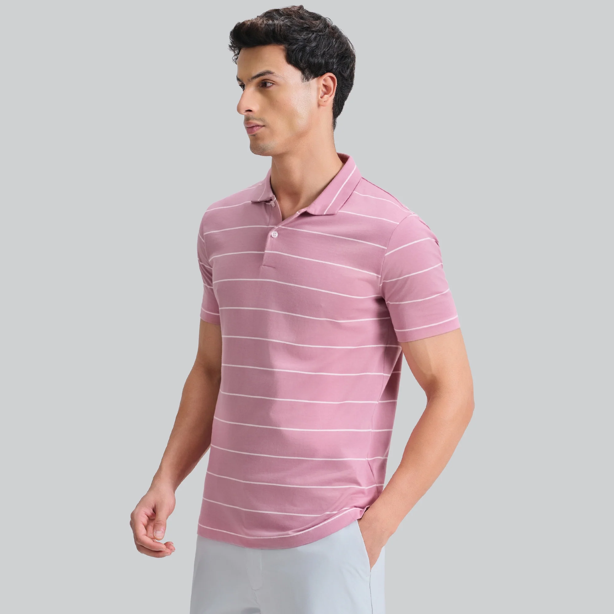Linea Cotton Polo T-shirt - Dusty Pink - Image 4