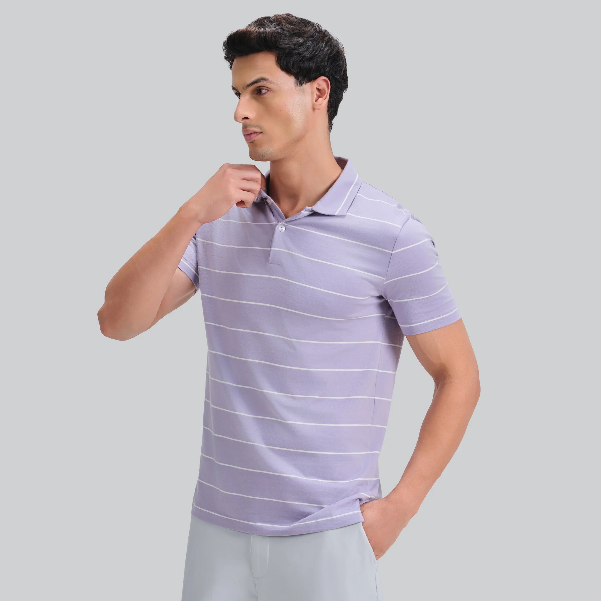 Linea Cotton Polo T-shirt - Misty Lilac - Image 2