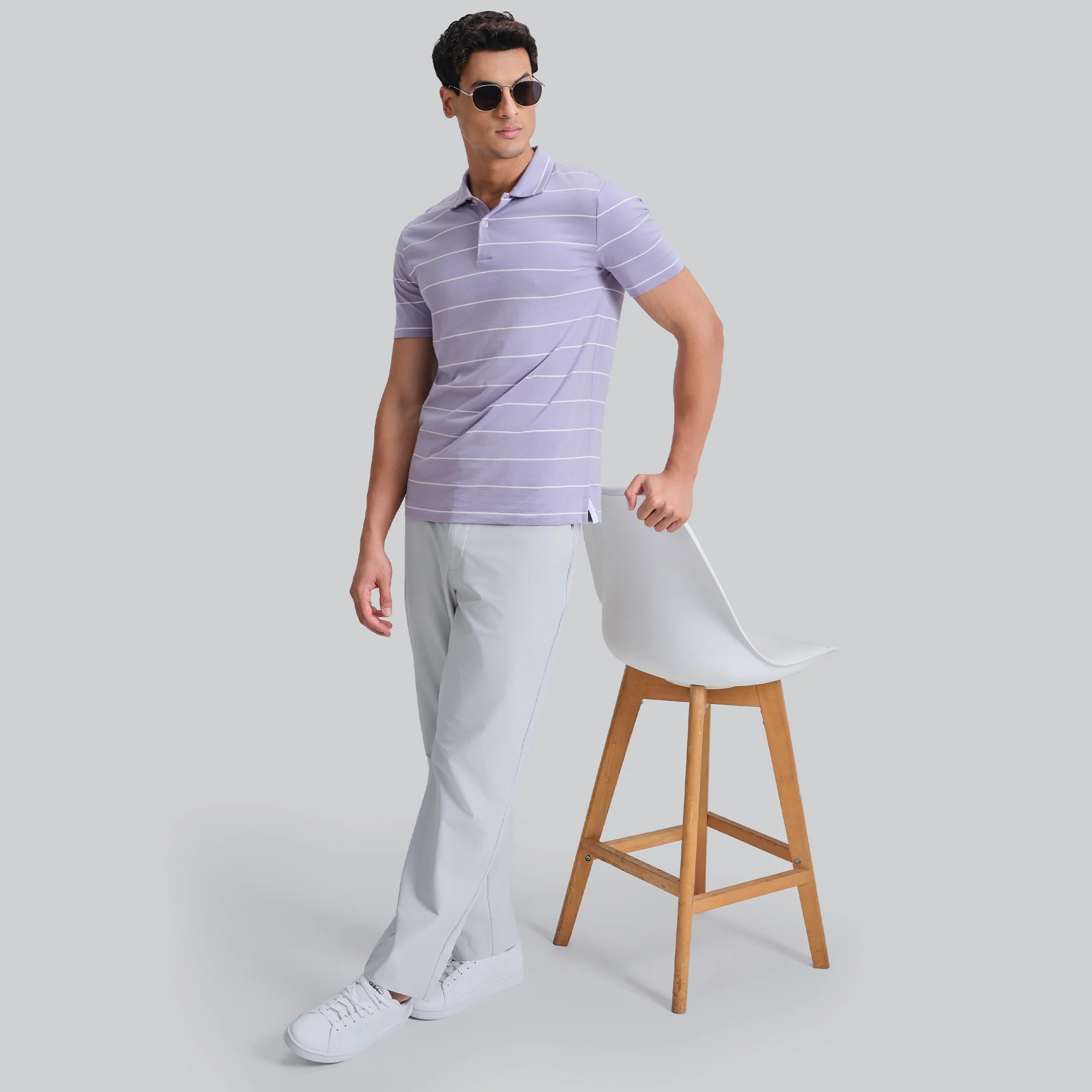 Linea Cotton Polo T-shirt - Misty Lilac - Image 3