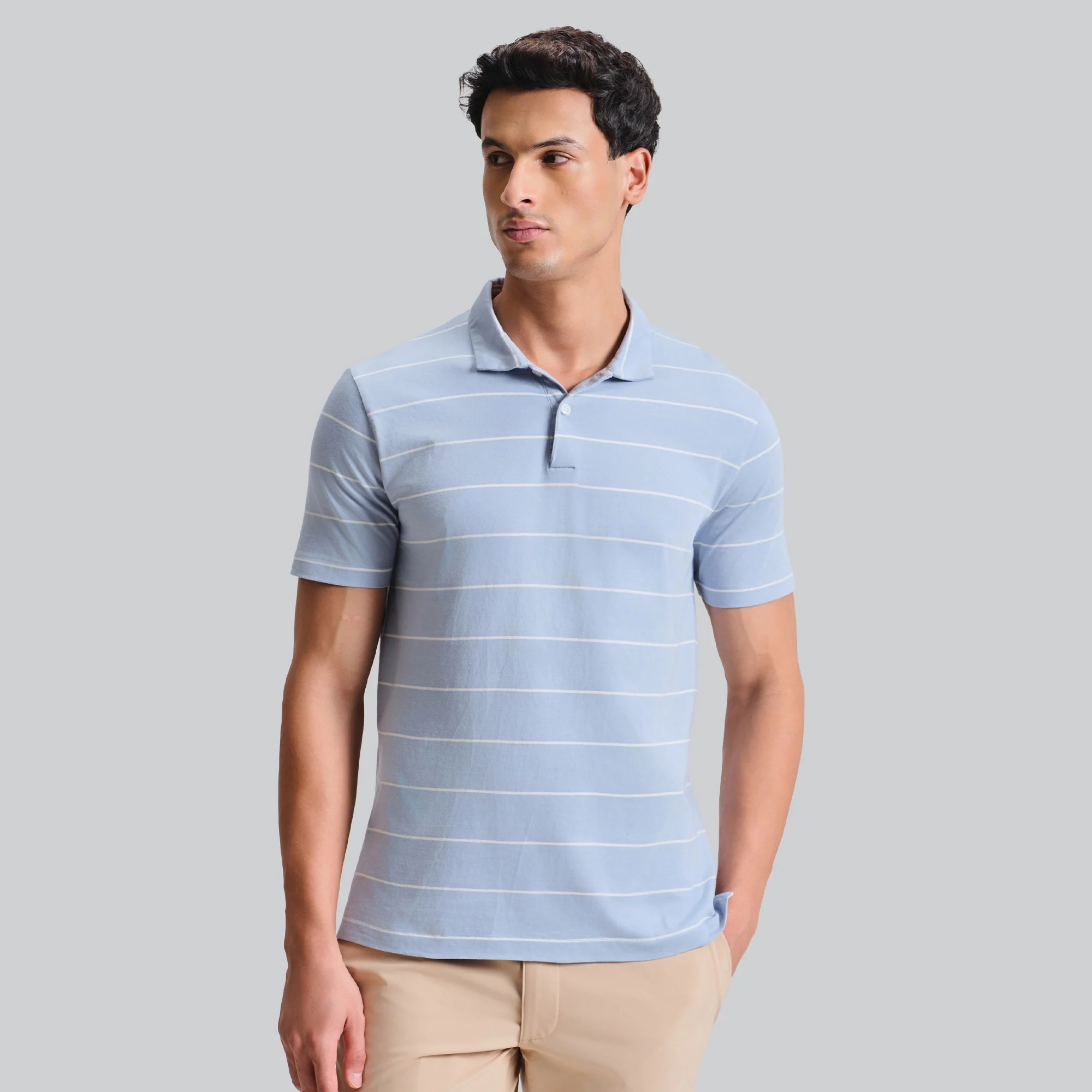 Linea Cotton Polo T-shirt - Sky Blue - Image 2