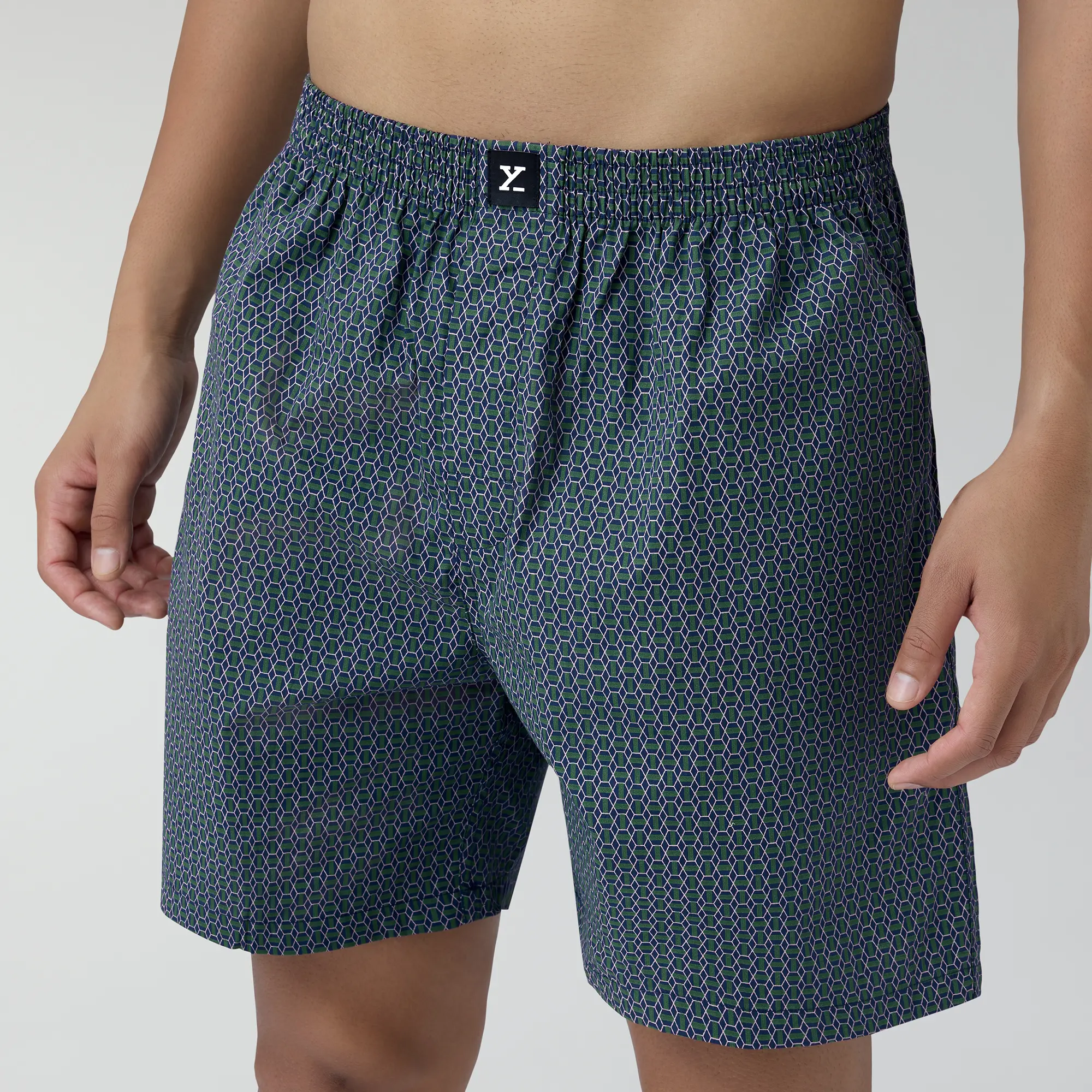 Astor Combed Cotton Boxer Shorts Green Hexagon - Image 6