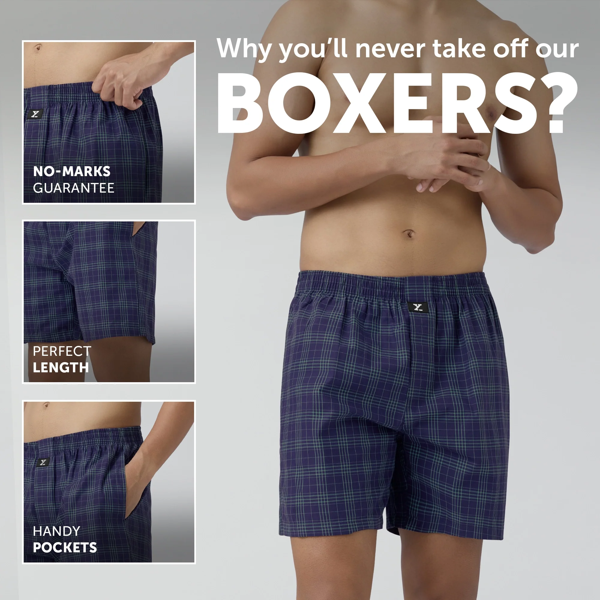 Checkmate Combed Cotton Boxer Shorts Storm Blue - Image 2