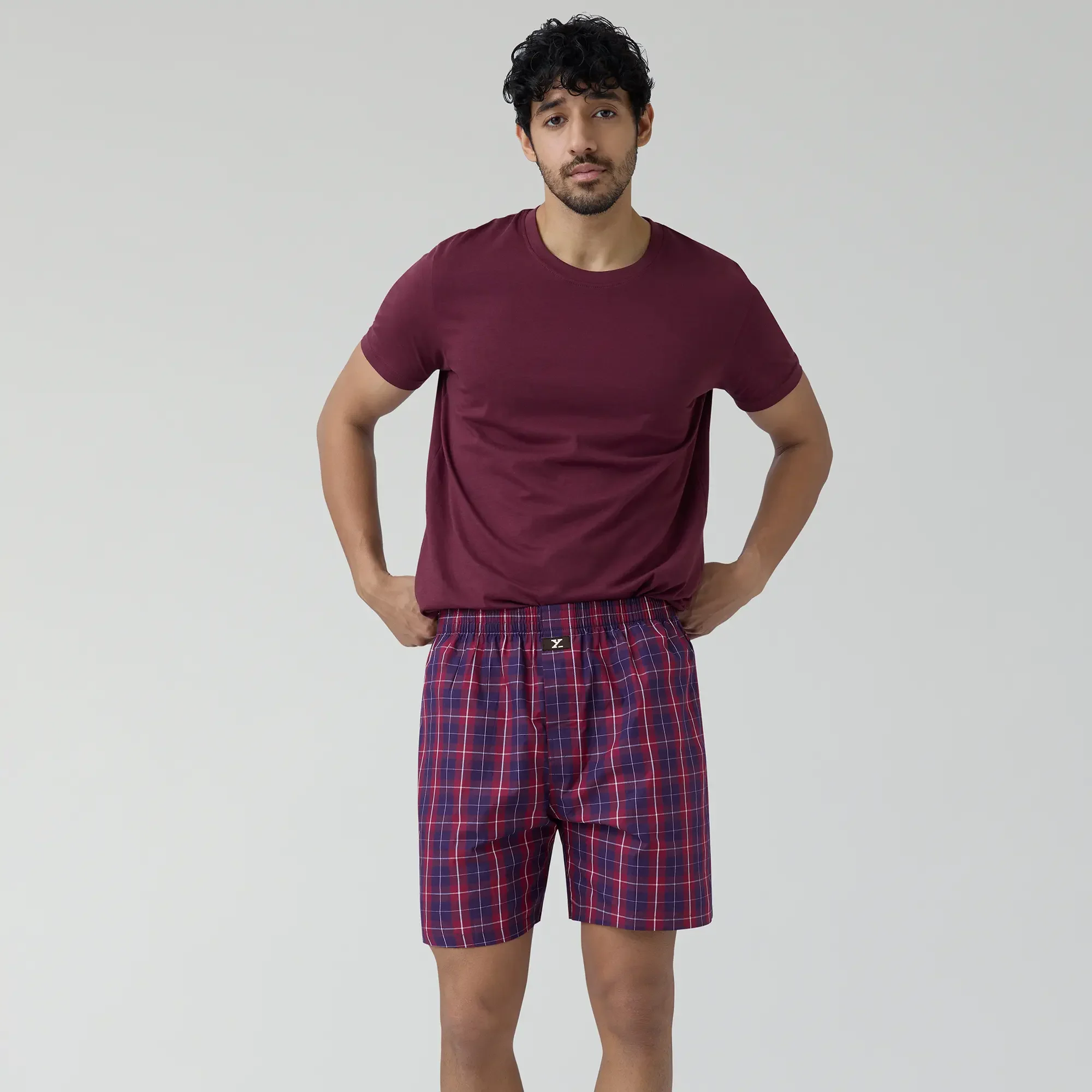 Checkmate Combed Cotton Boxer Shorts Autumn Maroon - Image 3