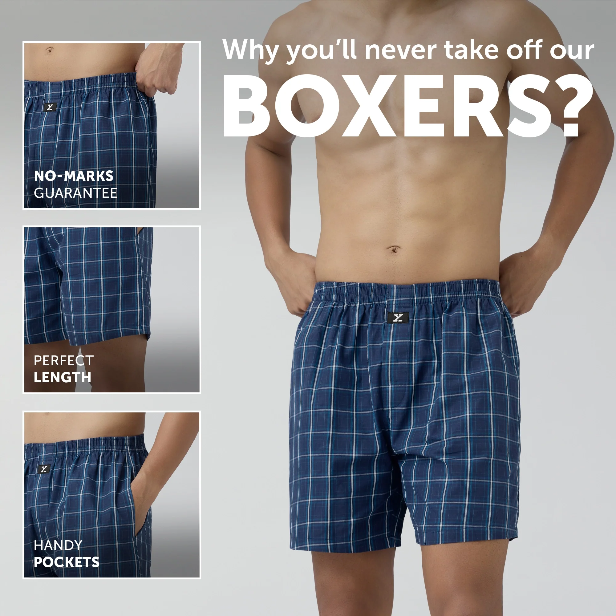 Checkmate Combed Cotton Boxer Shorts Vivid Blue - Image 2