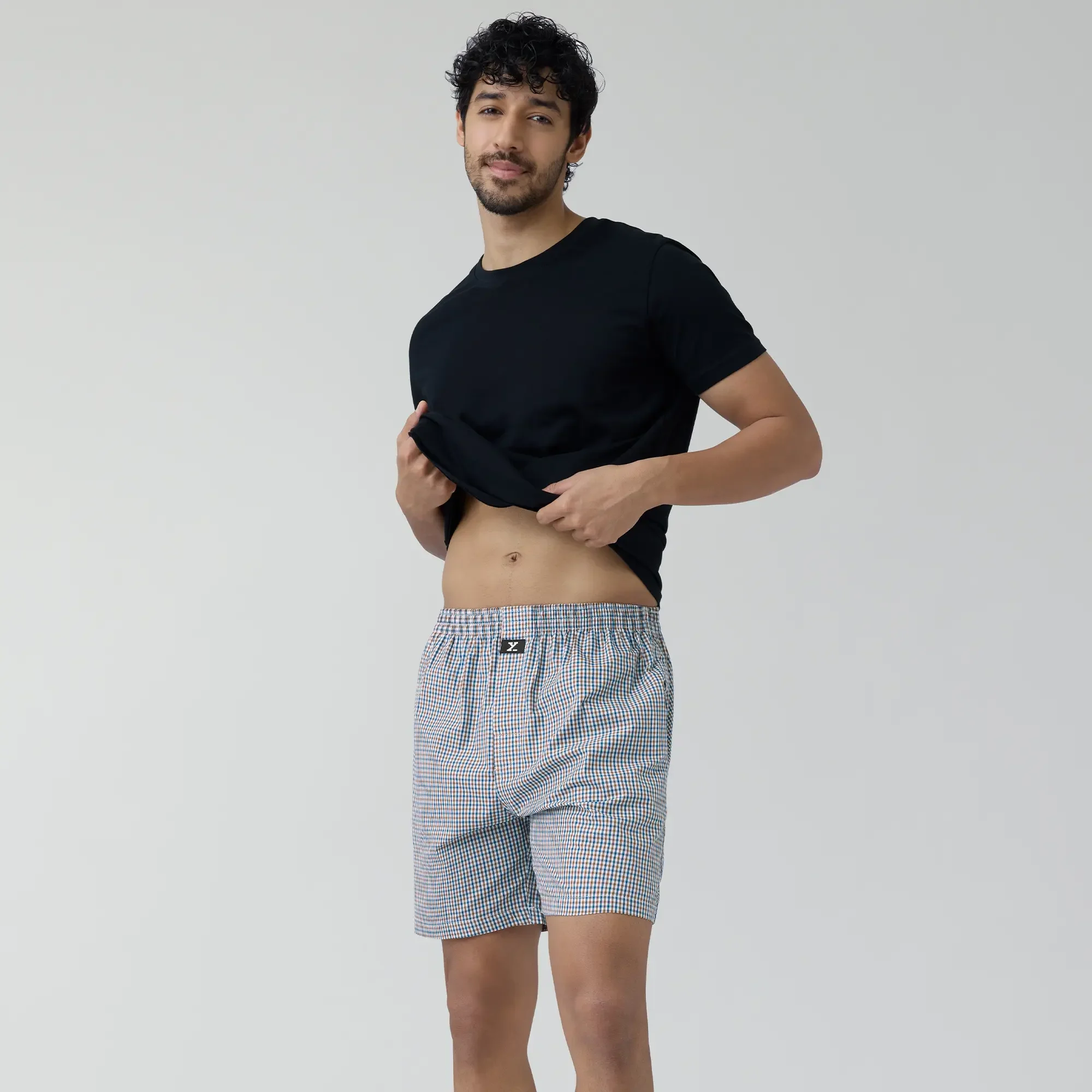Checkmate Combed Cotton Boxer Shorts Sandy Grey - Image 3