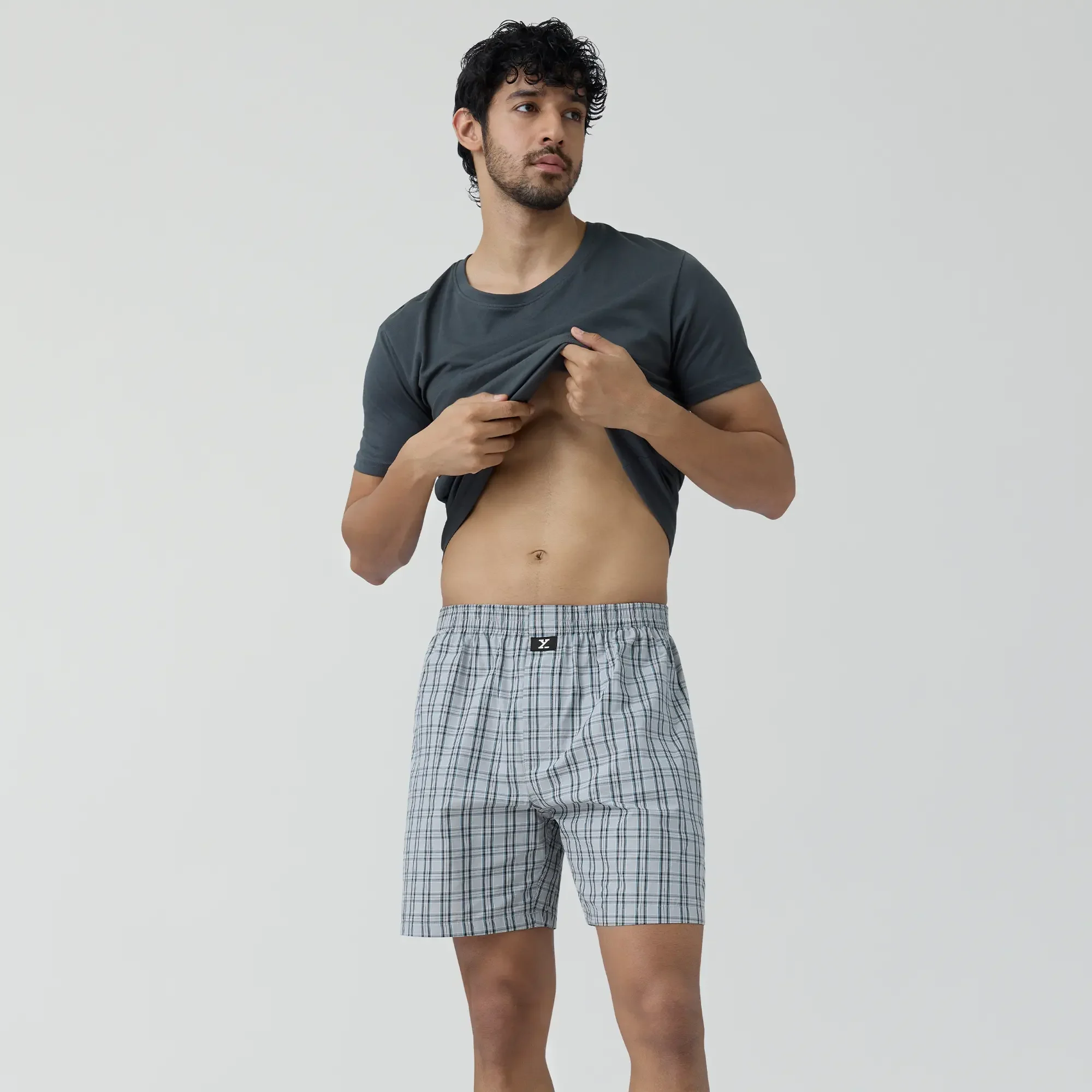 Checkmate Combed Cotton Boxer Shorts Frost Grey - Image 3