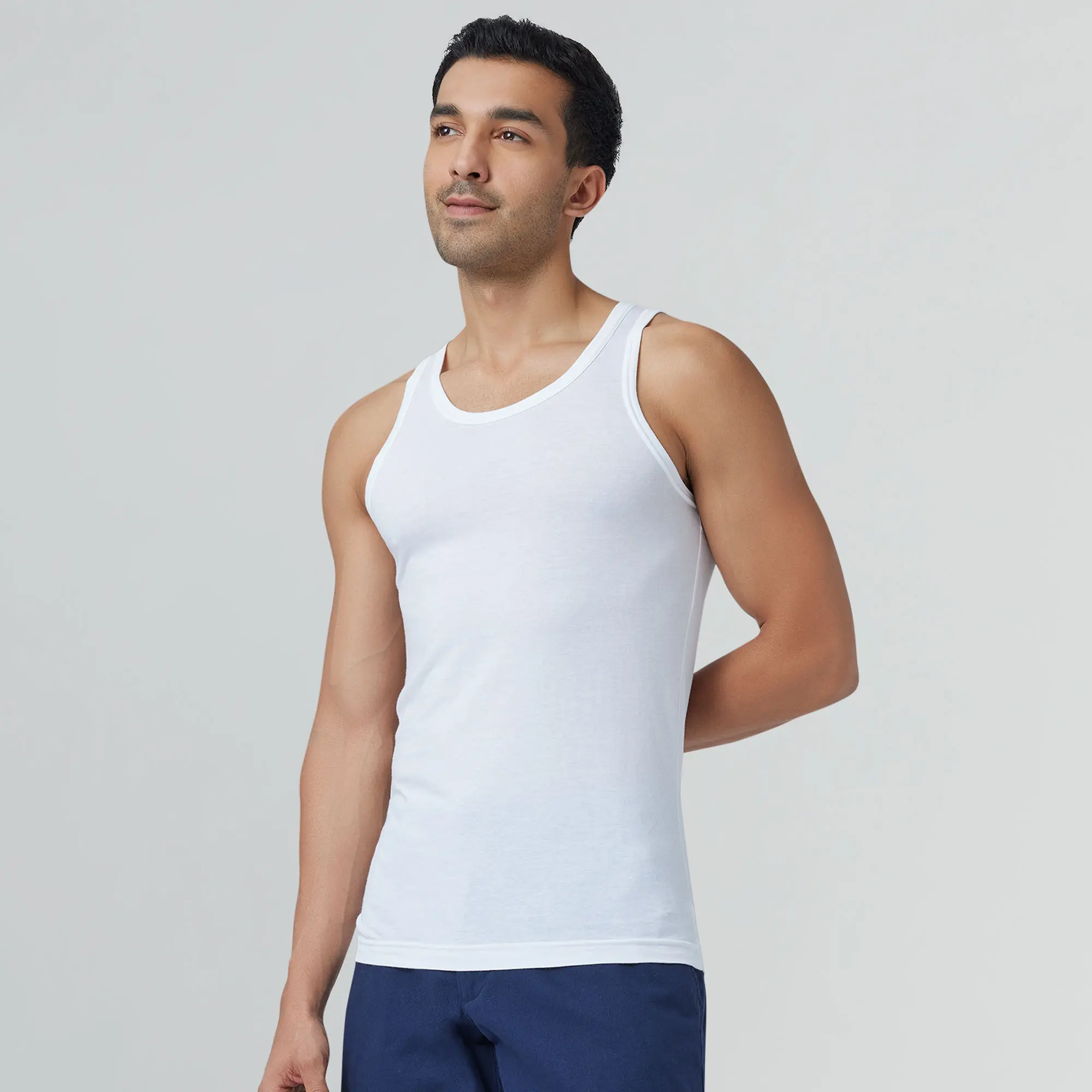 Ace Modal-Cotton Round Neck Vests Polar White Regular Fit