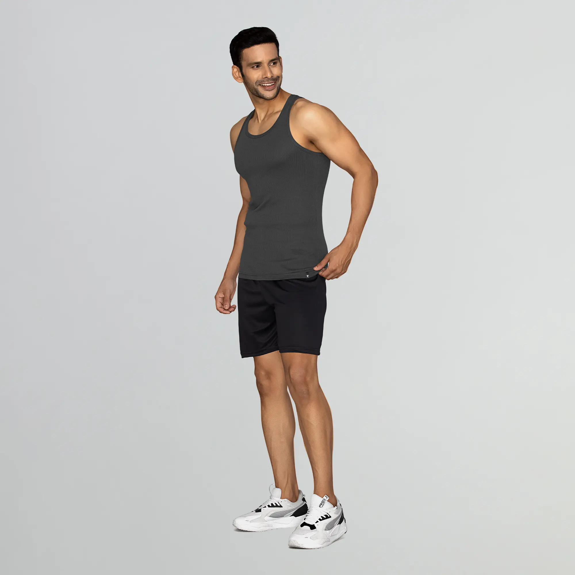 Nova Round Neck Racer Back Vest Graphite Grey - Image 4