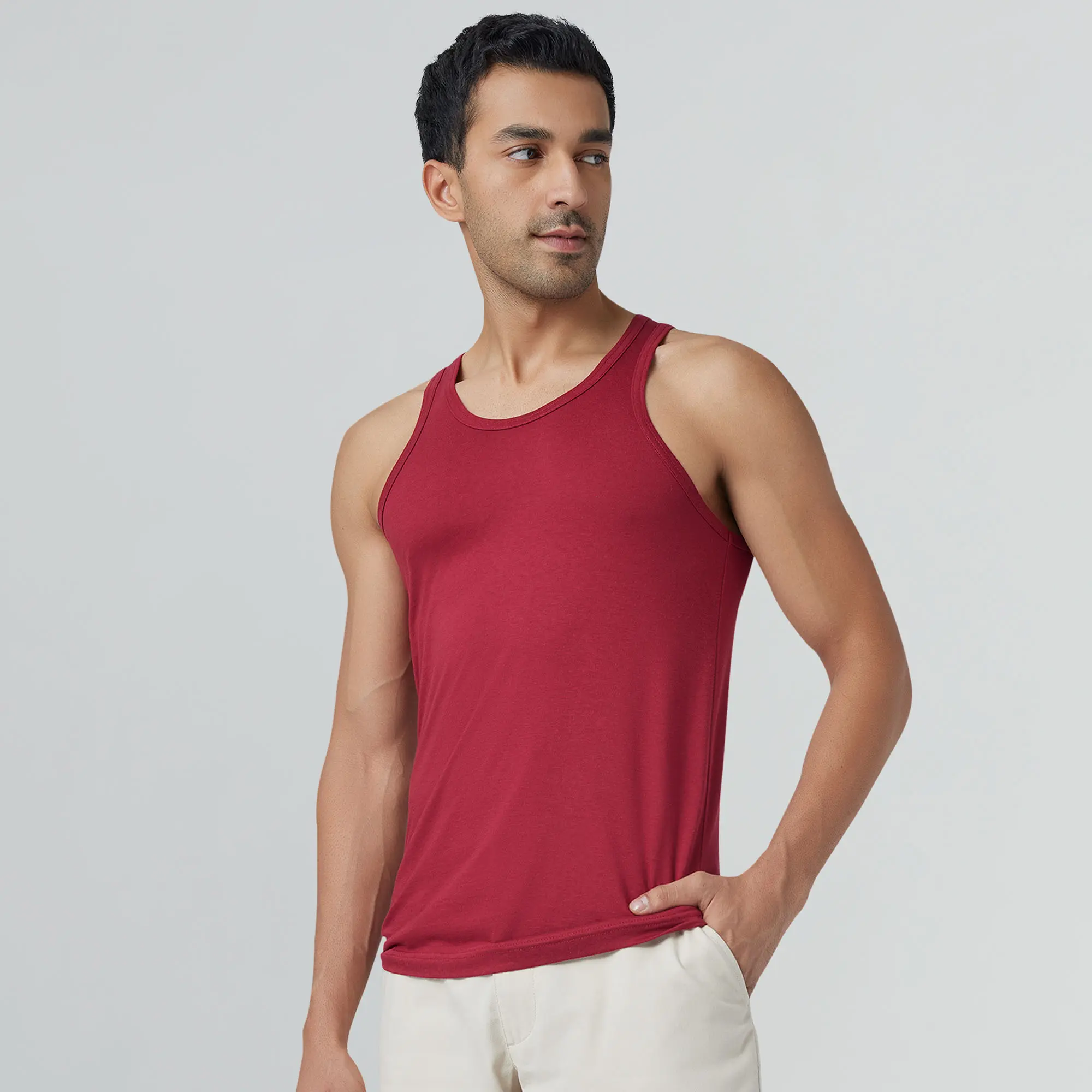 Ace Modal-Cotton Vest Bold Burgundy - Image 5