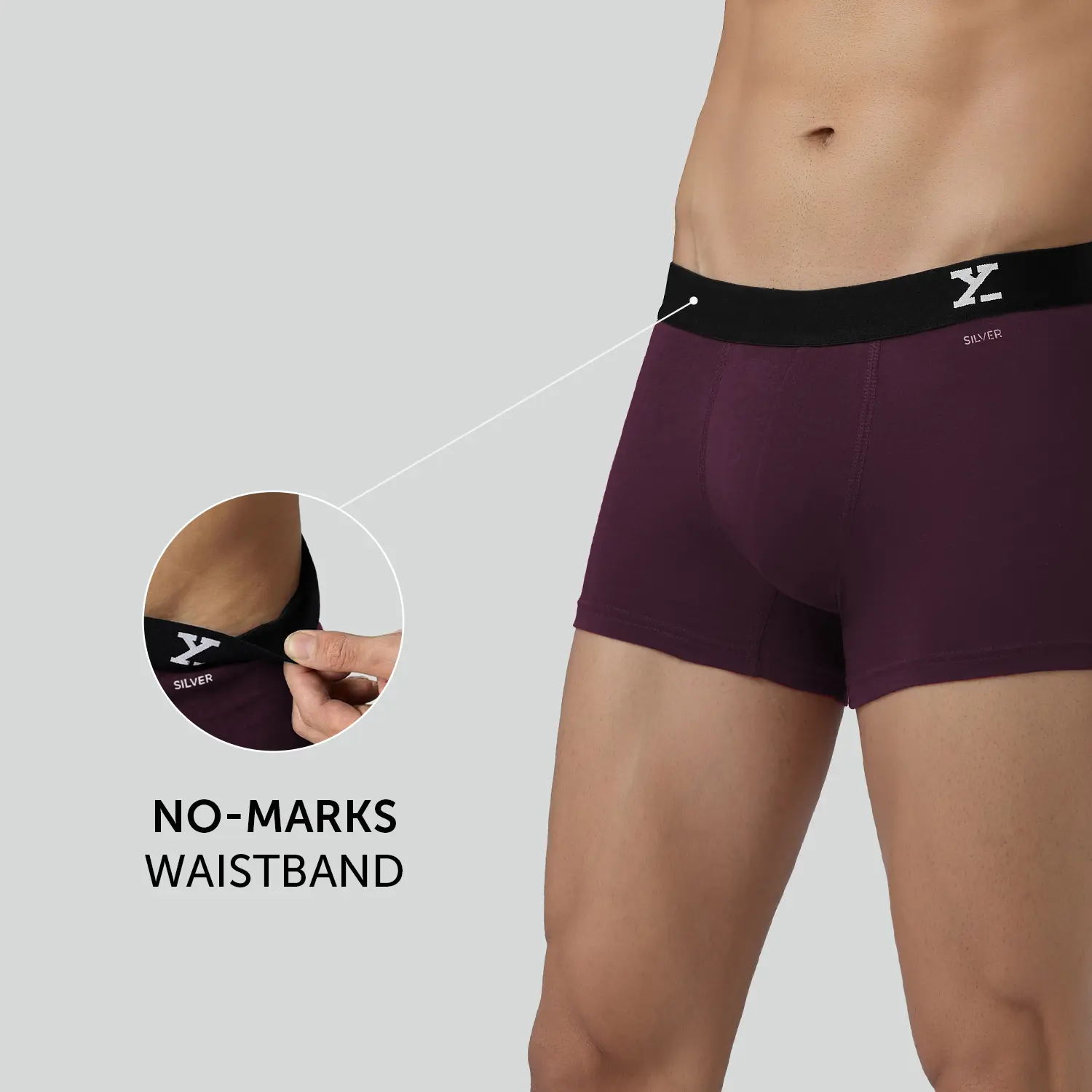 Aero Silver Cotton Trunks Plum Red - Image 4