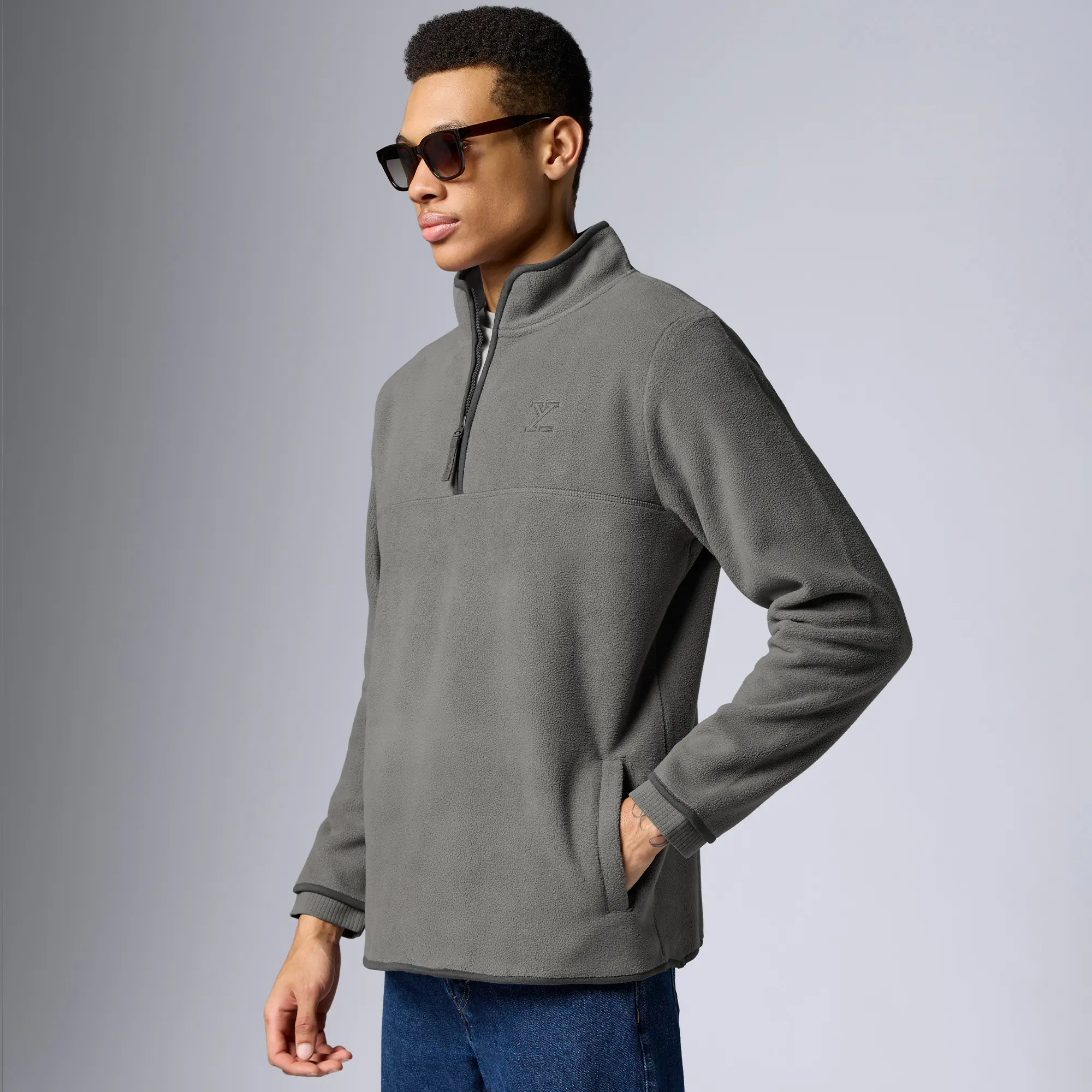 Mens Alterra Polar Fleece Jackets Moon Grey - Image 3
