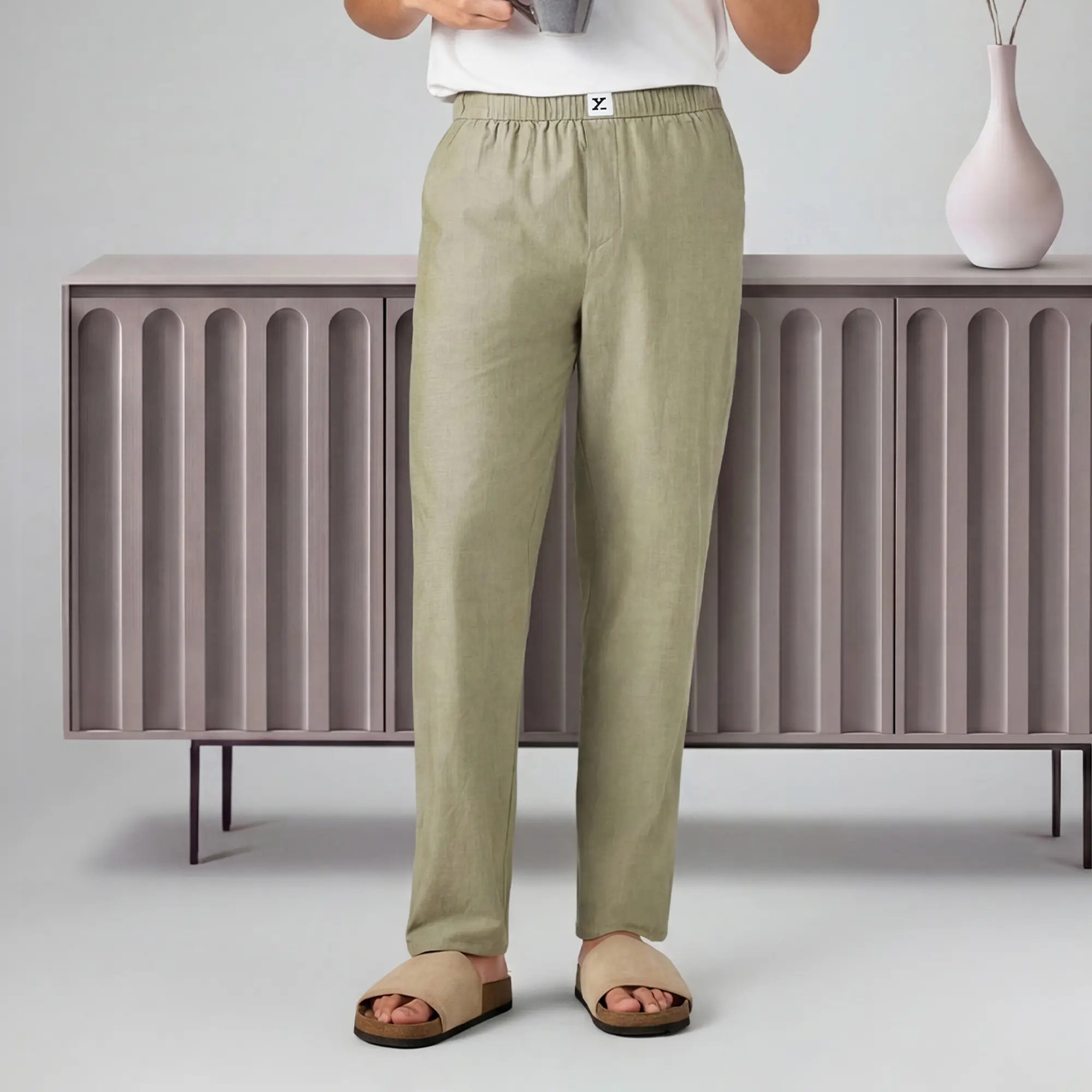 Ultra-Breathable Cotton Chambray Pyjamas - Dusty Olive