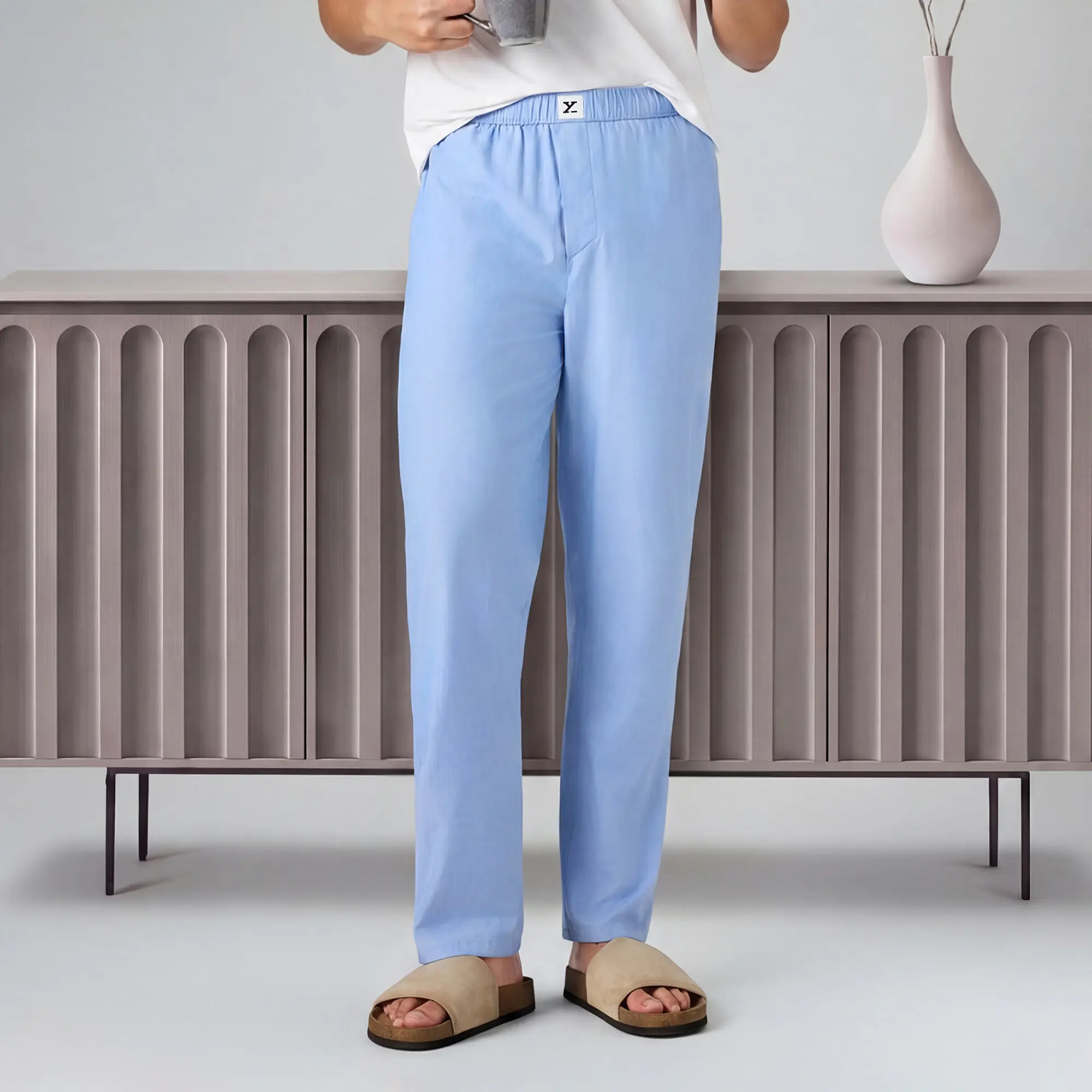 Ultra-Breathable Cotton Chambray Pyjamas - Powder Blue