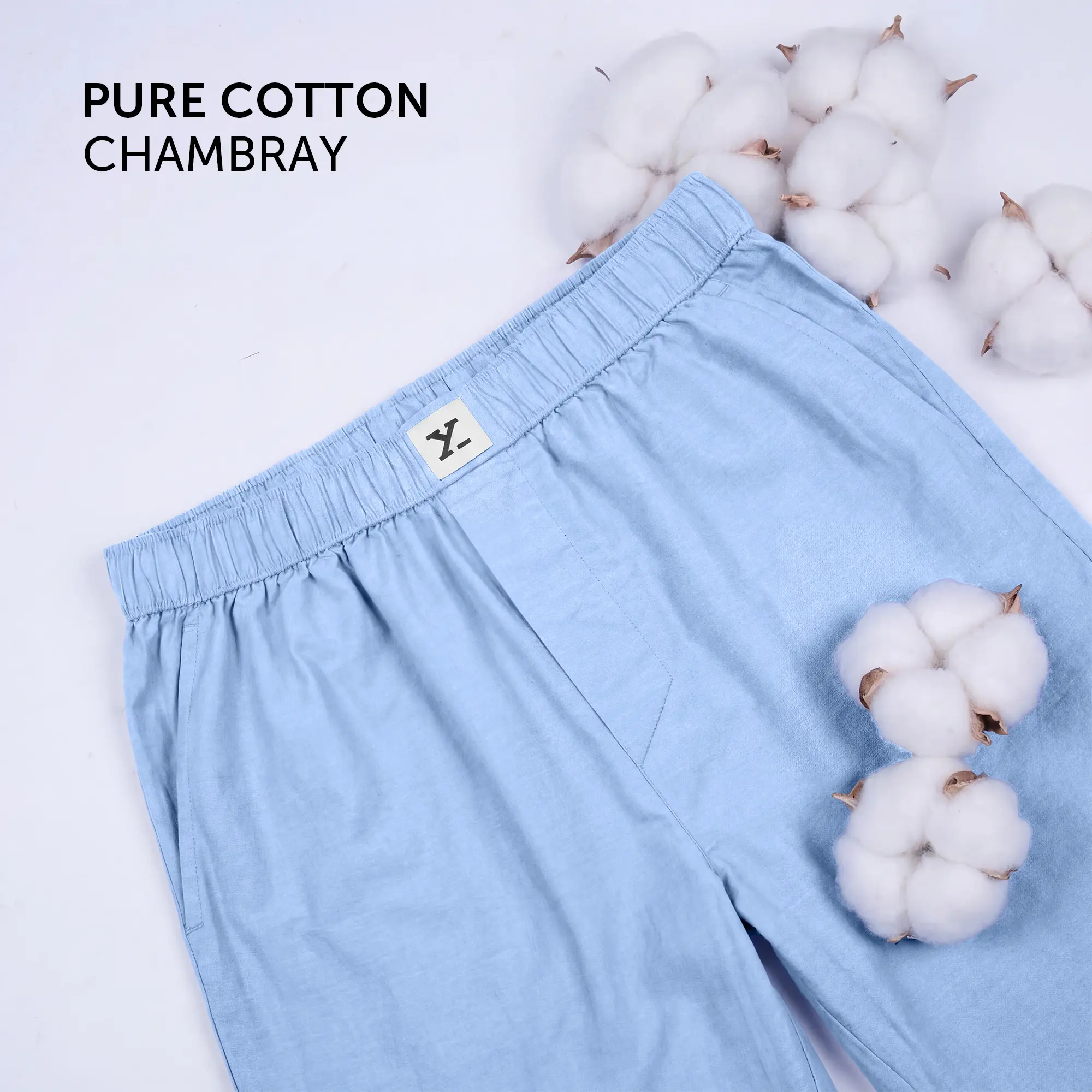 Ultra-Breathable Cotton Chambray Pyjamas - Powder Blue - Image 3