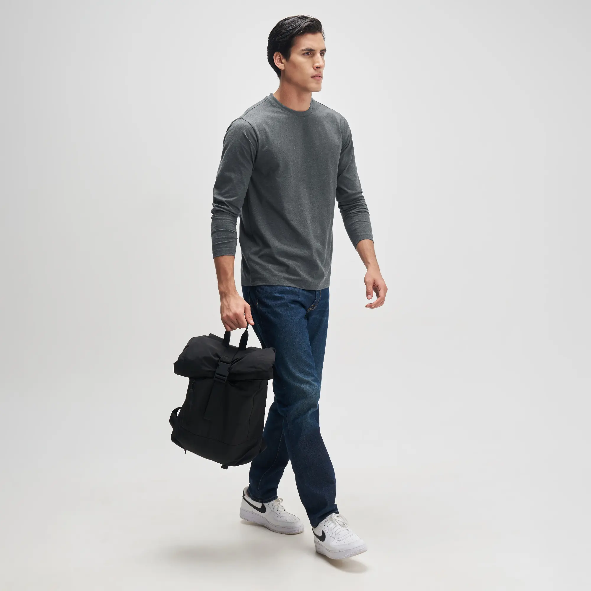 Full Sleeve Crew Neck T-Shirt - Charcoal Grey Melange - Image 5