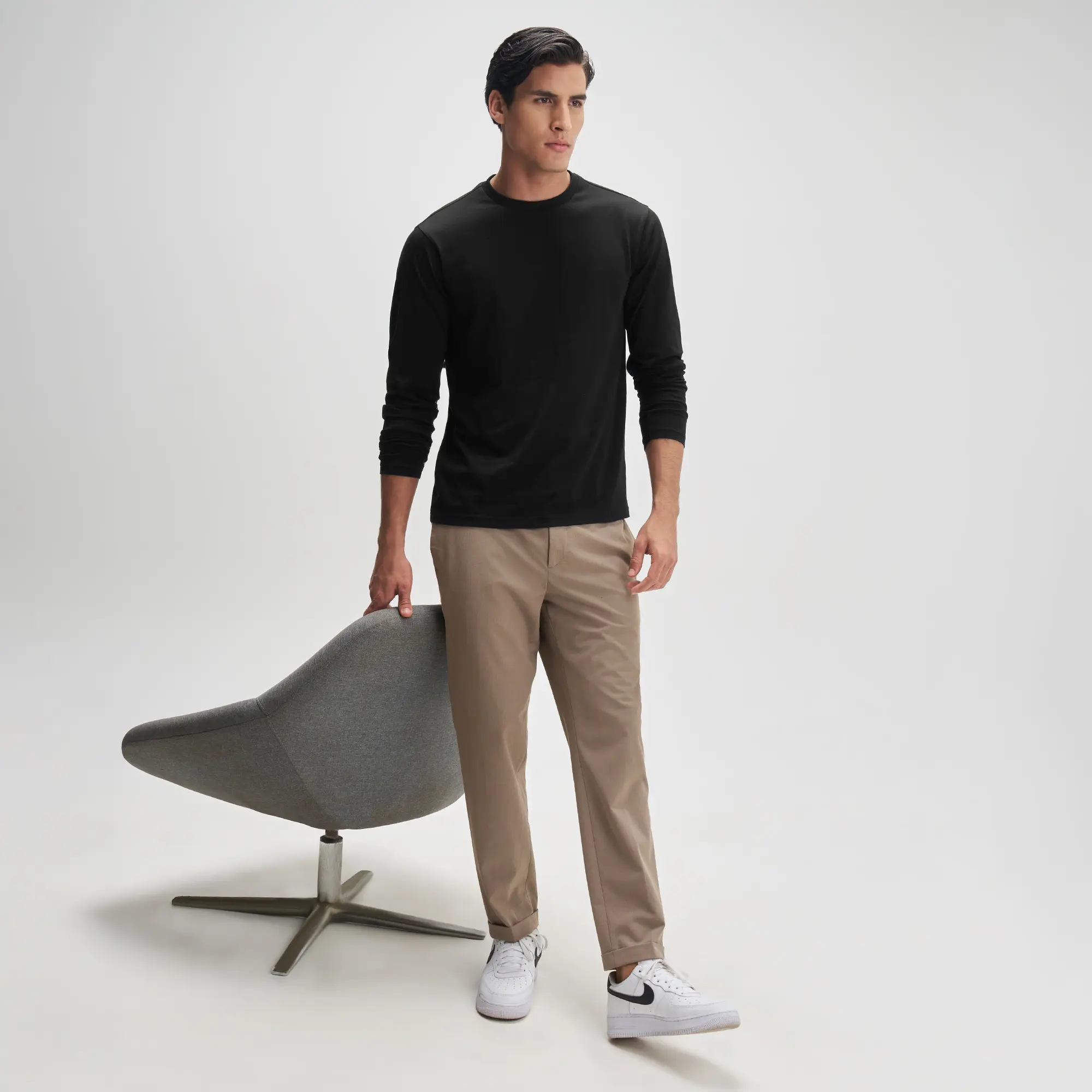 Full Sleeve Crew Neck T-Shirt - Pitch Black - Image 5