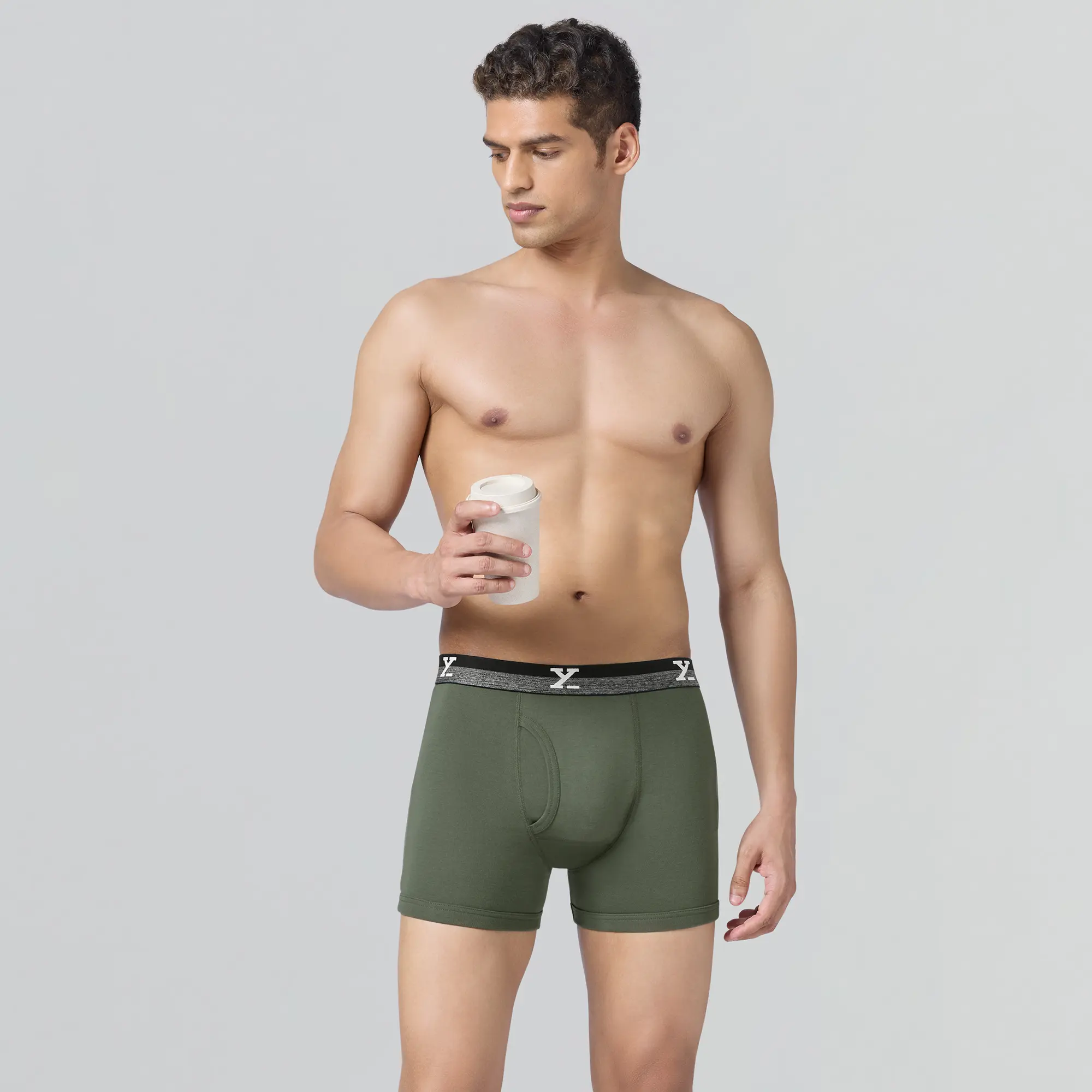 Nova Cotton Boxer Briefs (Outer Elastic) - Olive Green - Image 3