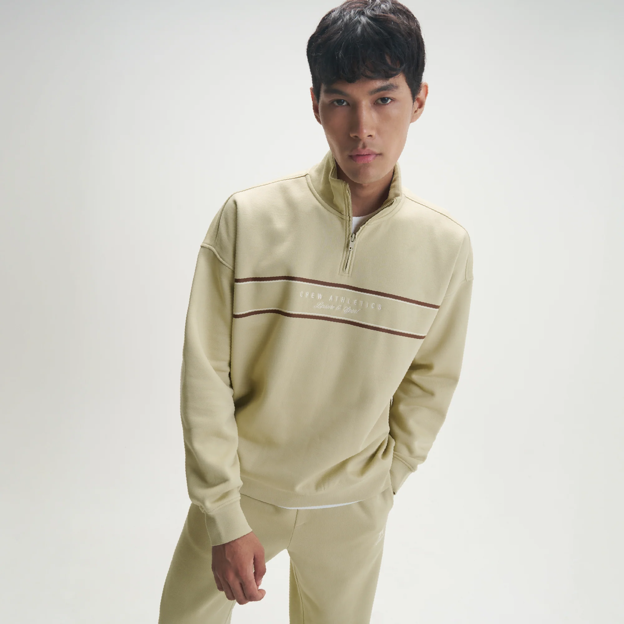 Crew Oversized Half-Zip Sweatshirt -Minted Grey - Image 4