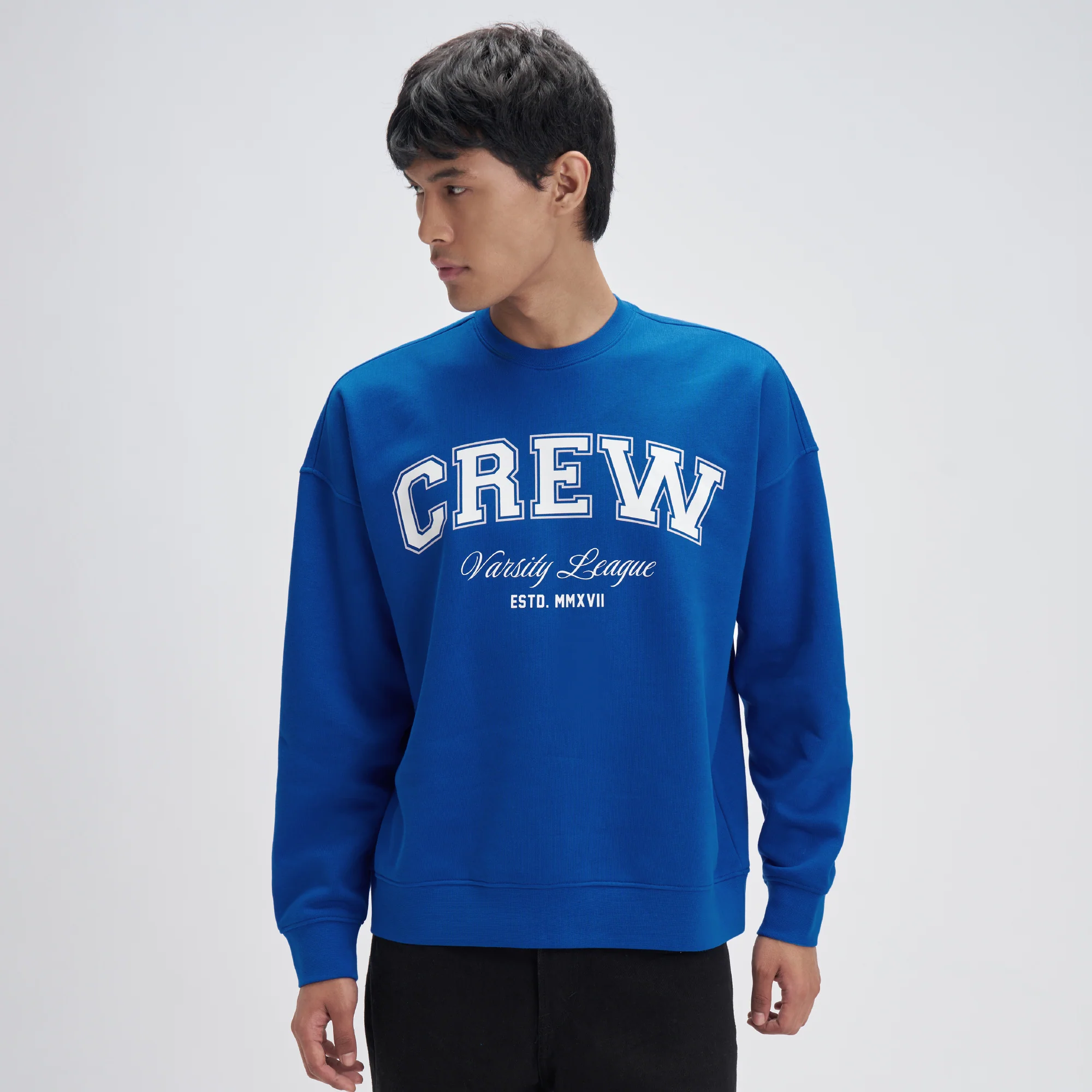 Crew Oversized Round Neck Sweatshirt - Campus Blue - Image 2