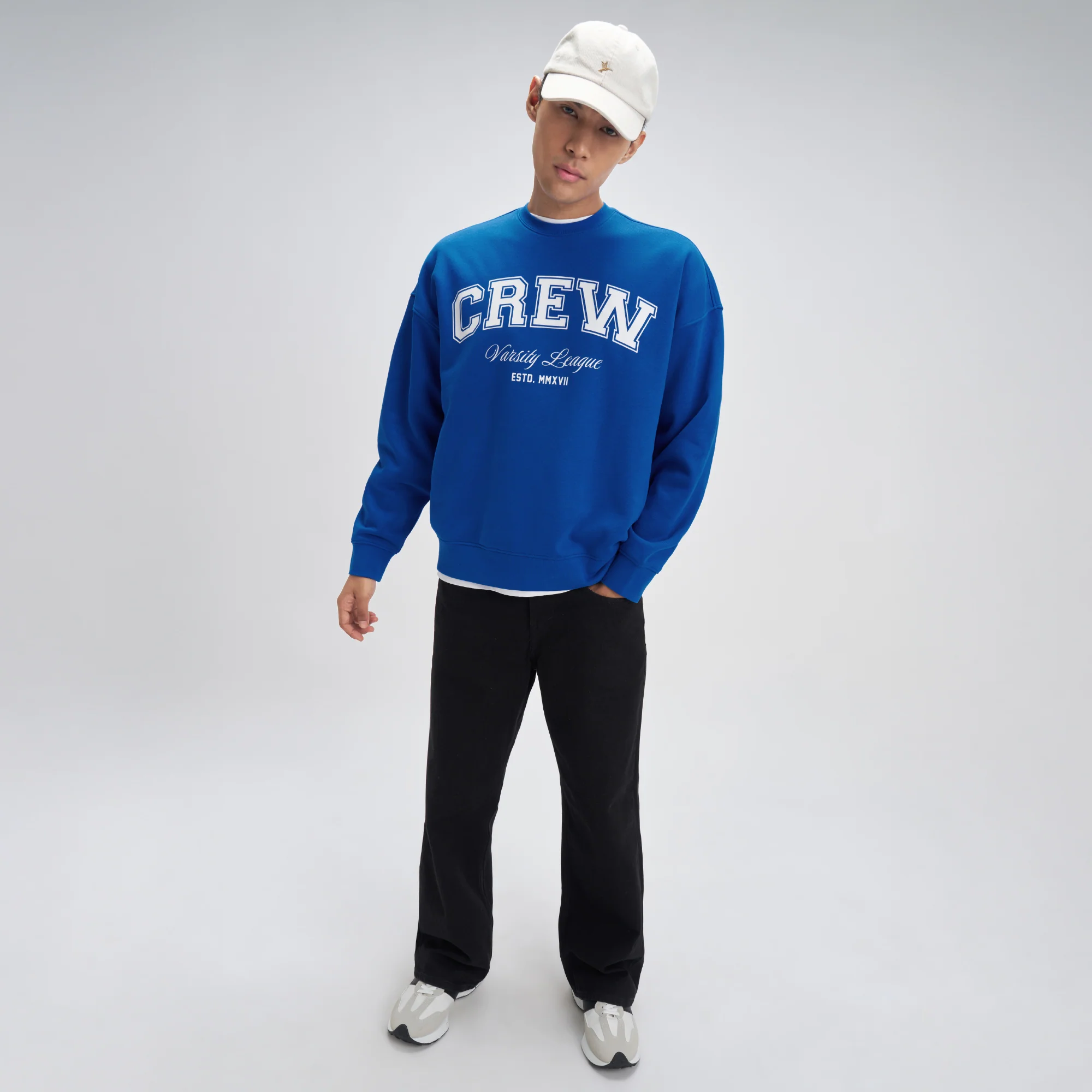 Crew Oversized Round Neck Sweatshirt - Campus Blue - Image 3
