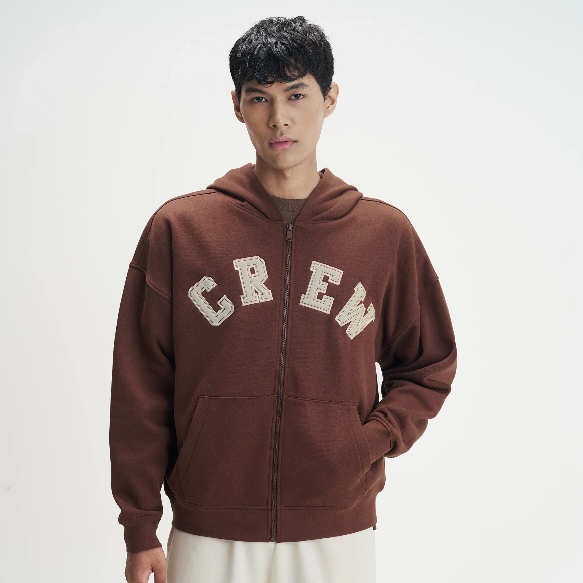 Crew Oversized Zipper Hoodie  -  Espresso Brown - Image 4