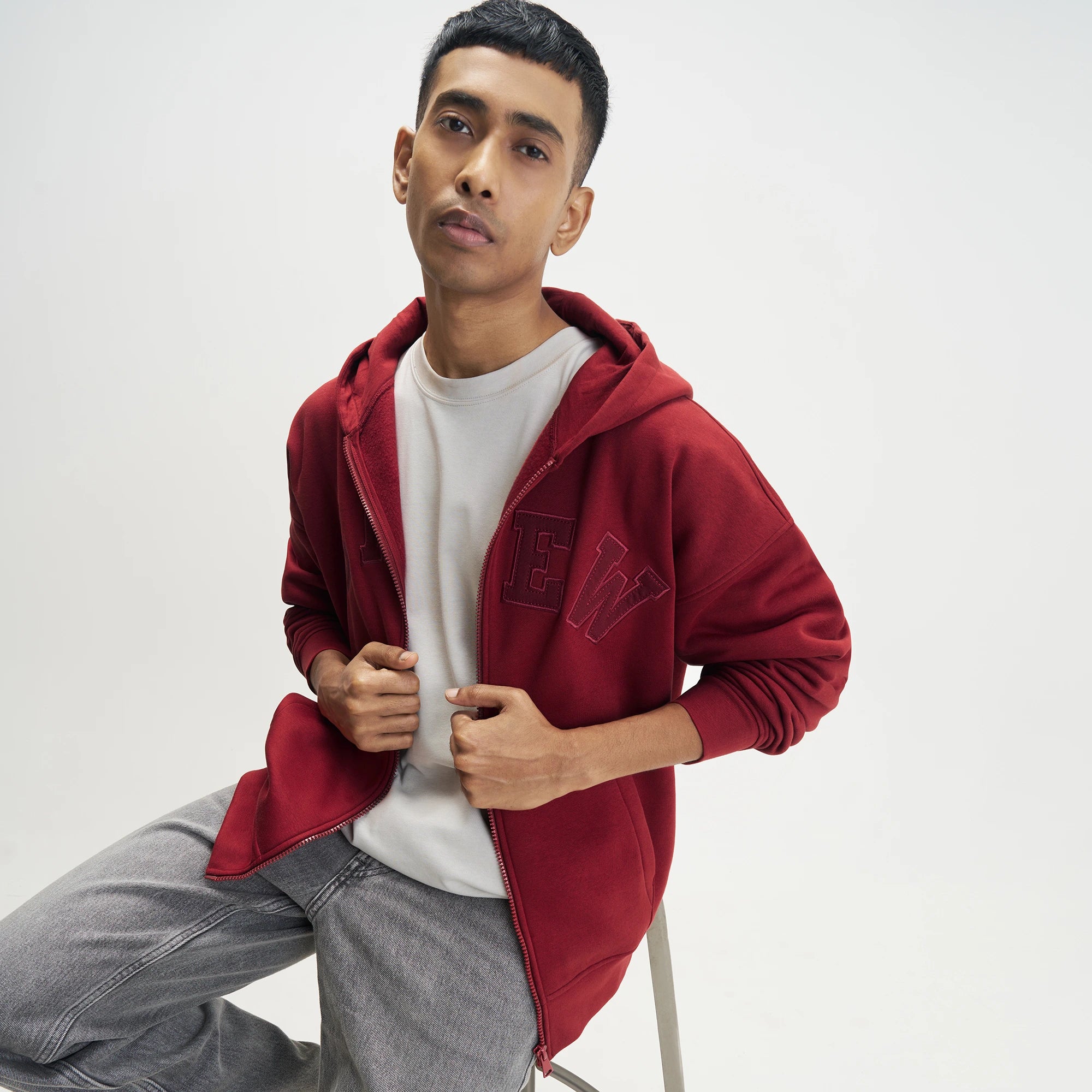 Crew Oversized Zipper Hoodie - Varsity Red - Image 4