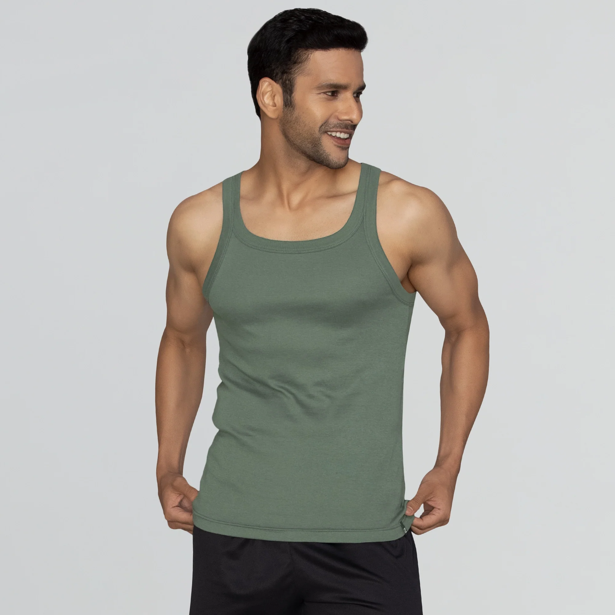 Pace Super Combed Cotton Vest Olive Green