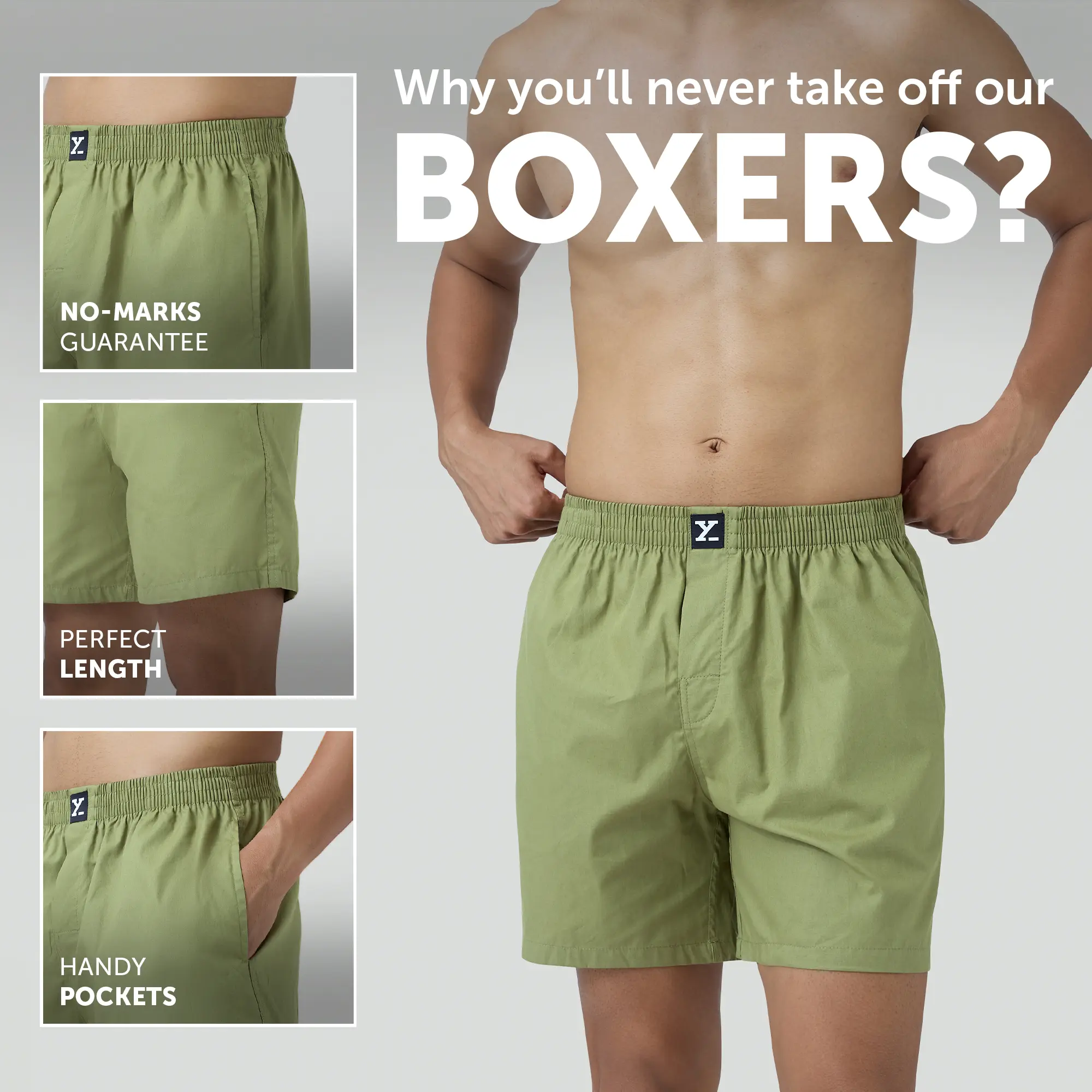 Pace Cotton Boxer Shorts Olive Green - Image 2