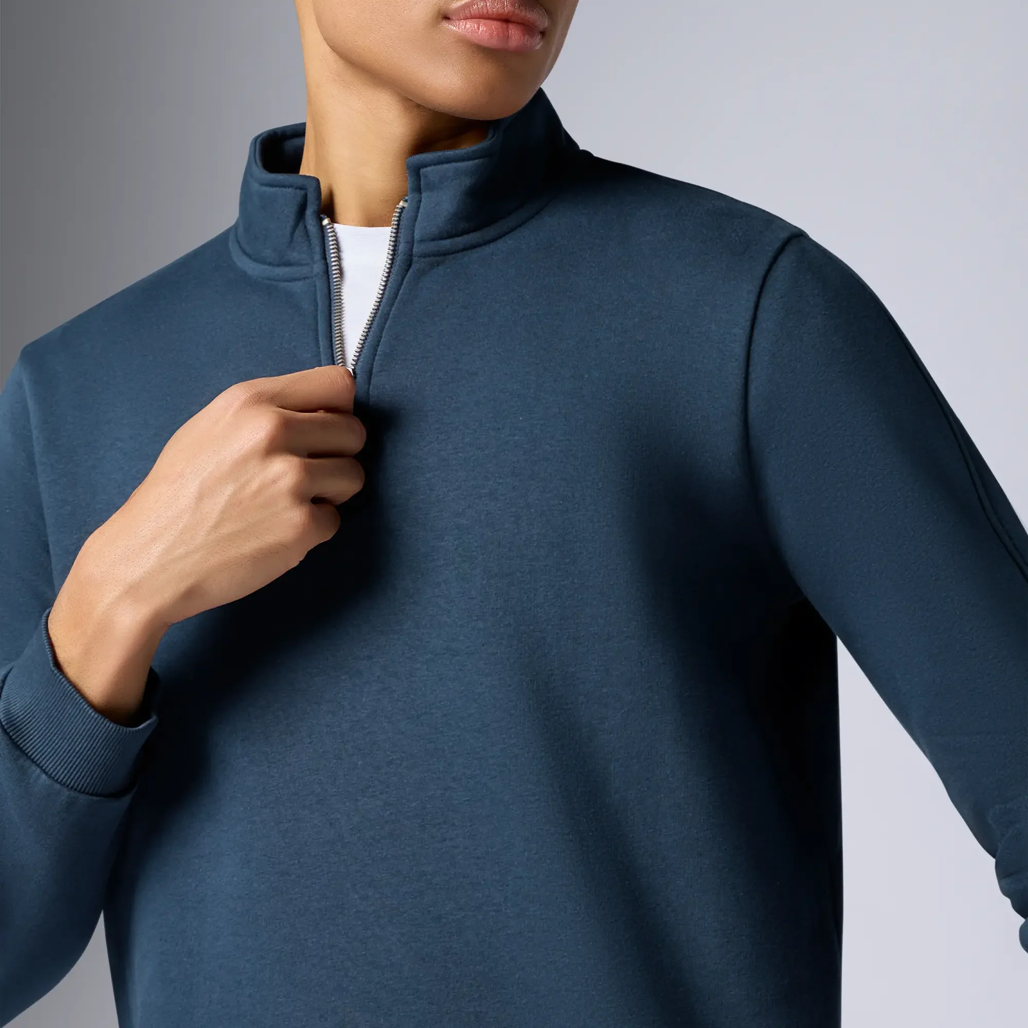 Pulse French Terry Cotton Blend Half Zip Pullover Opal Blue - Image 6