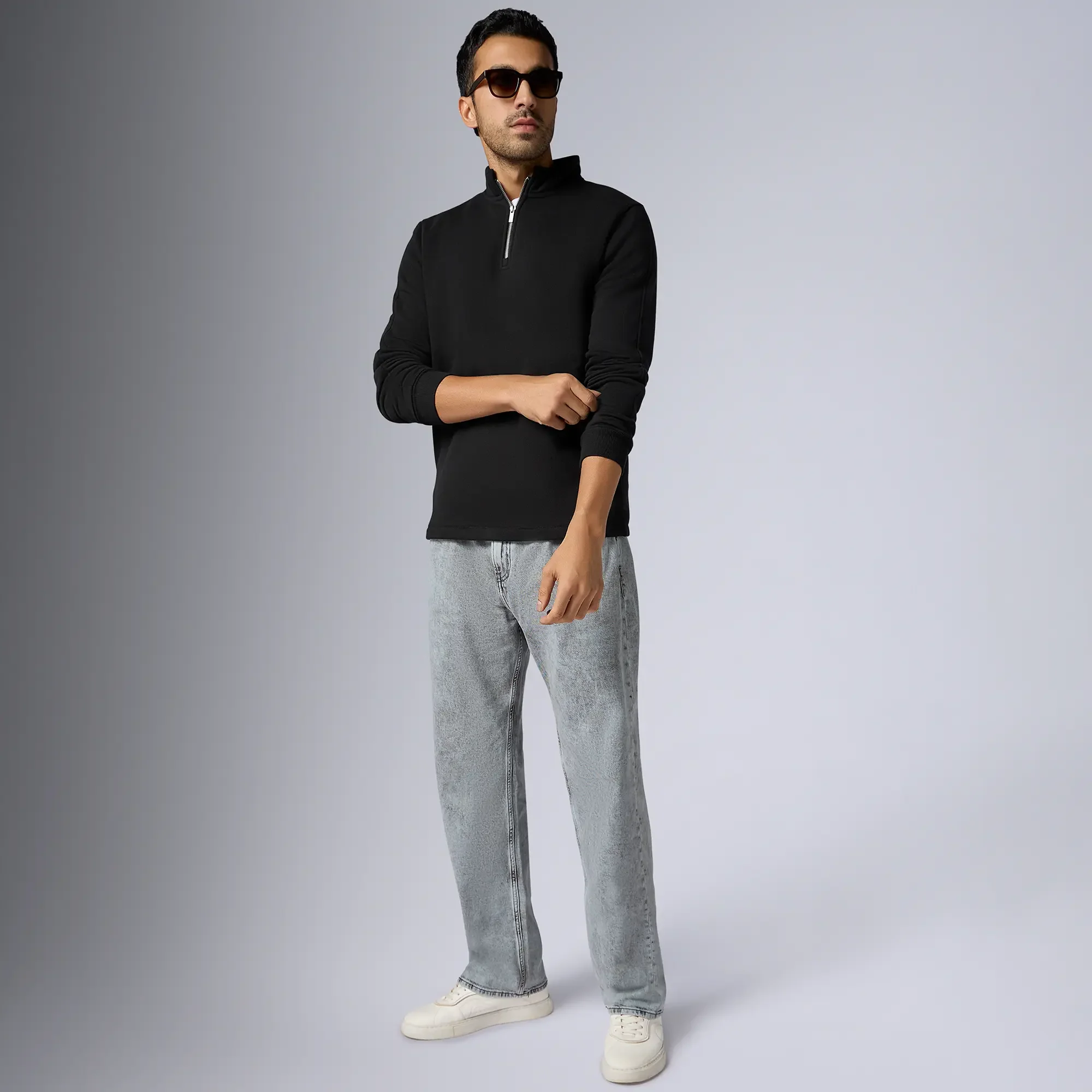 Pulse French Terry Cotton Blend Half Zip Pullover Pitch Black - Image 3