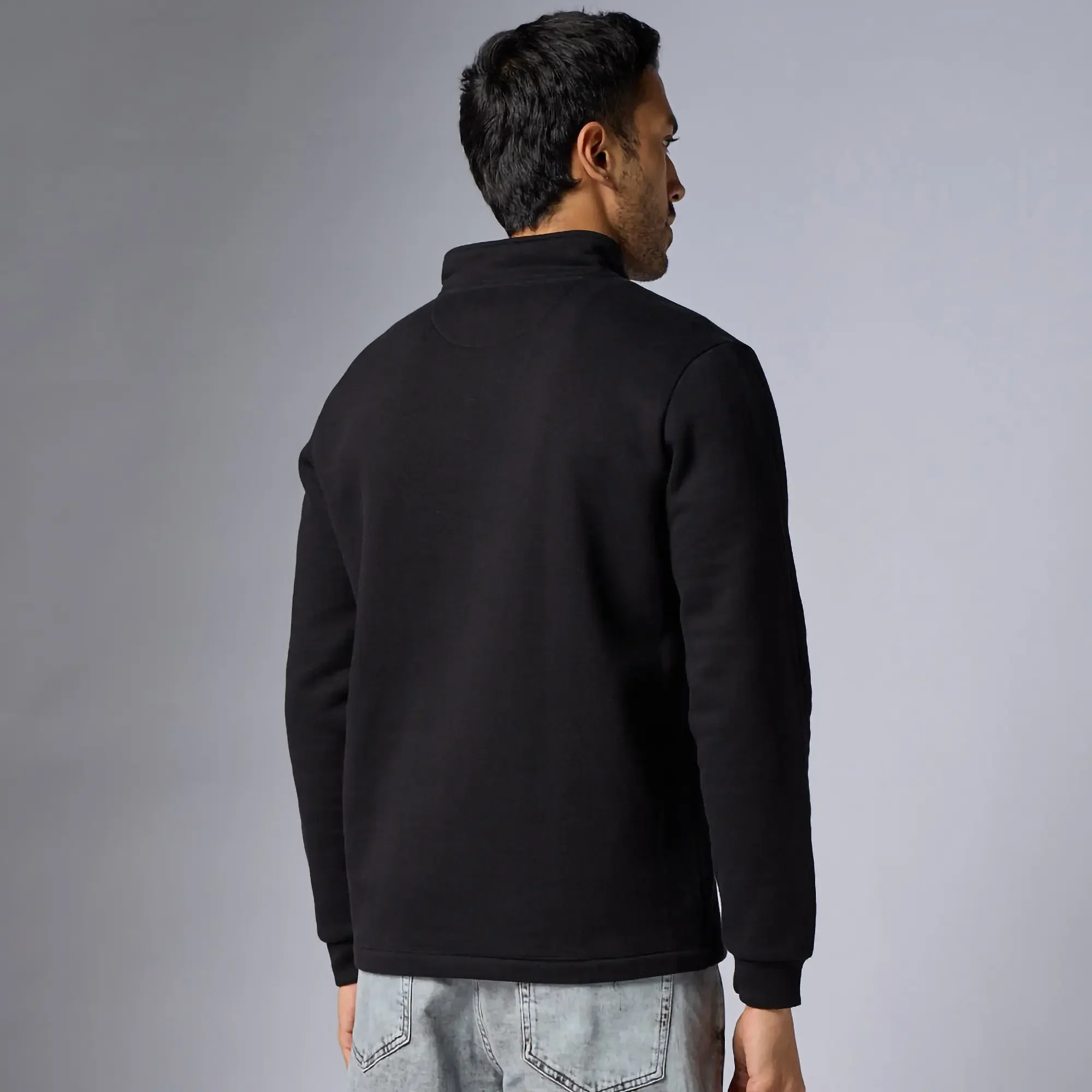 Pulse French Terry Cotton Blend Half Zip Pullover Pitch Black - Image 5